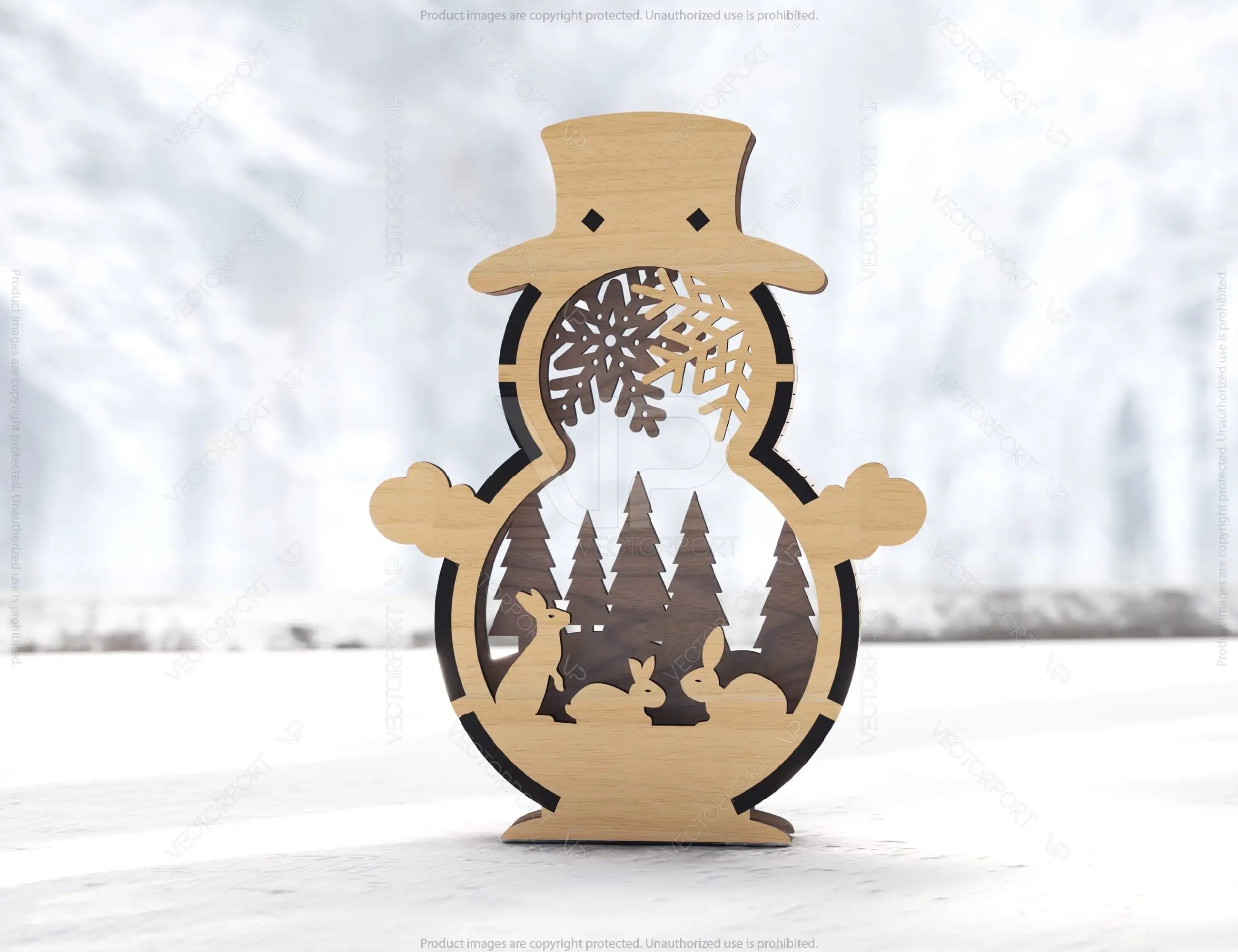 Snowman Shaped Ornaments Tree Decorations Craft Standing Snowman Year tree Snowy Scene Deer New Year Laser cut Digital Download |#U334|