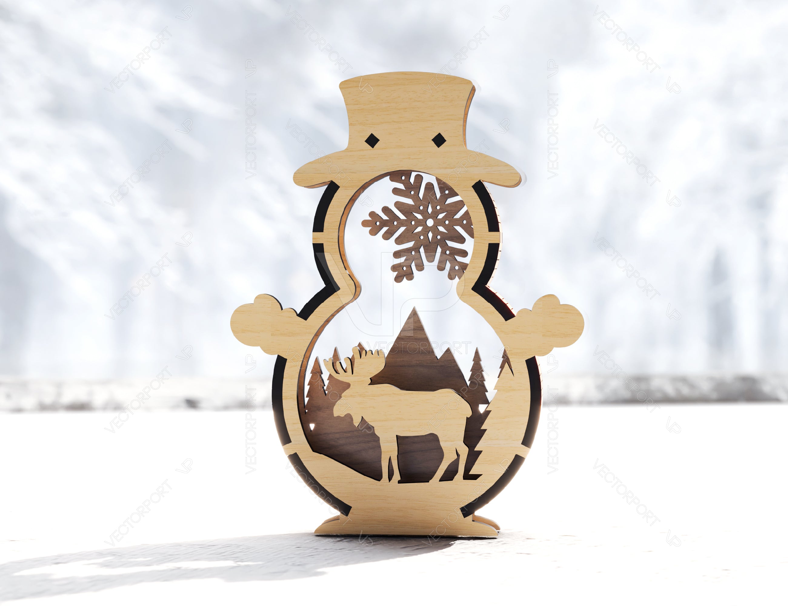 Snowman Shaped Ornaments Tree Decorations Craft Standing Snowman Year tree Snowy Scene Deer New Year Laser cut Digital Download |#U334|