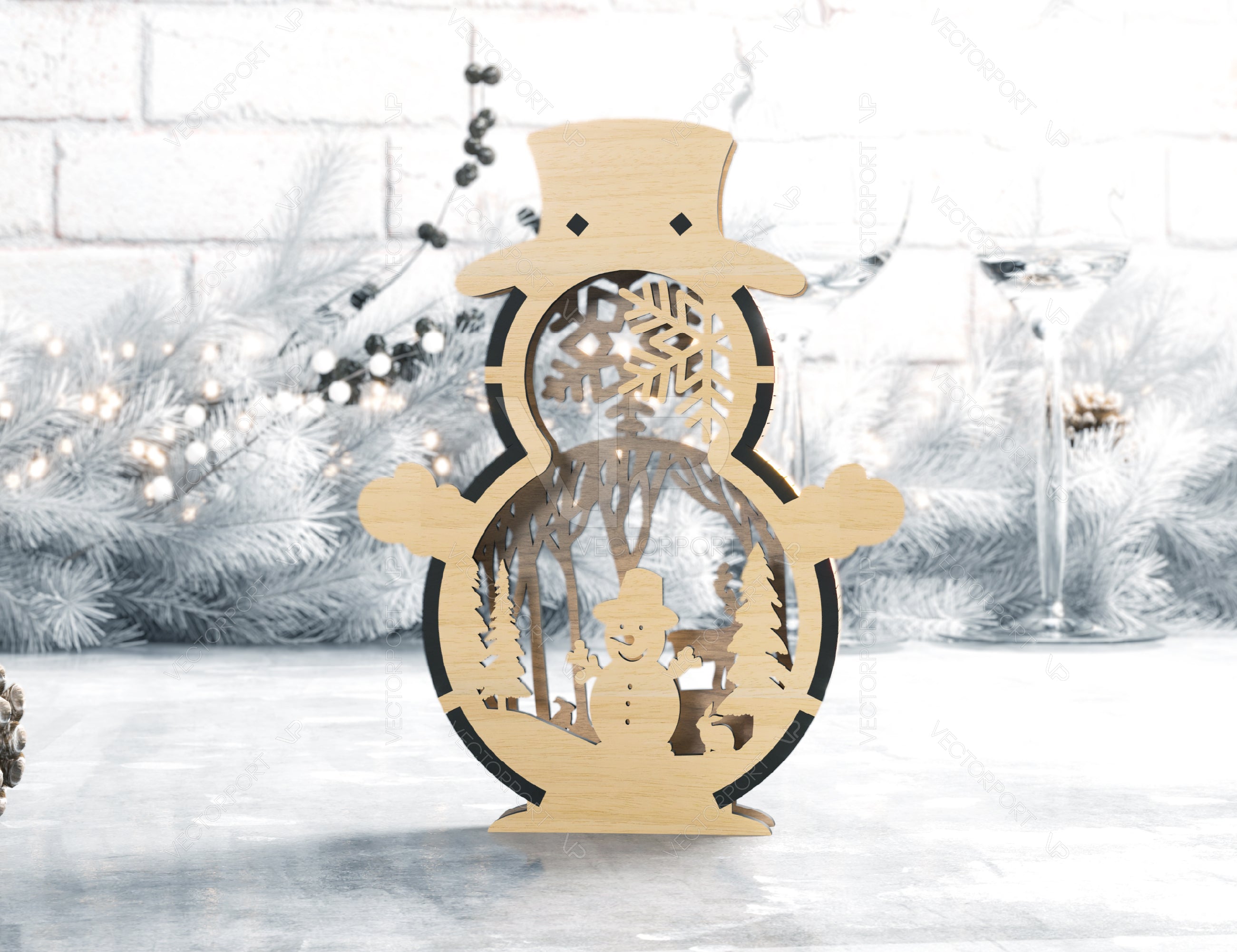 Snowman Shaped Ornaments Tree Decorations Craft Standing Snowman Year tree Snowy Scene Deer New Year Laser cut Digital Download |#U335|