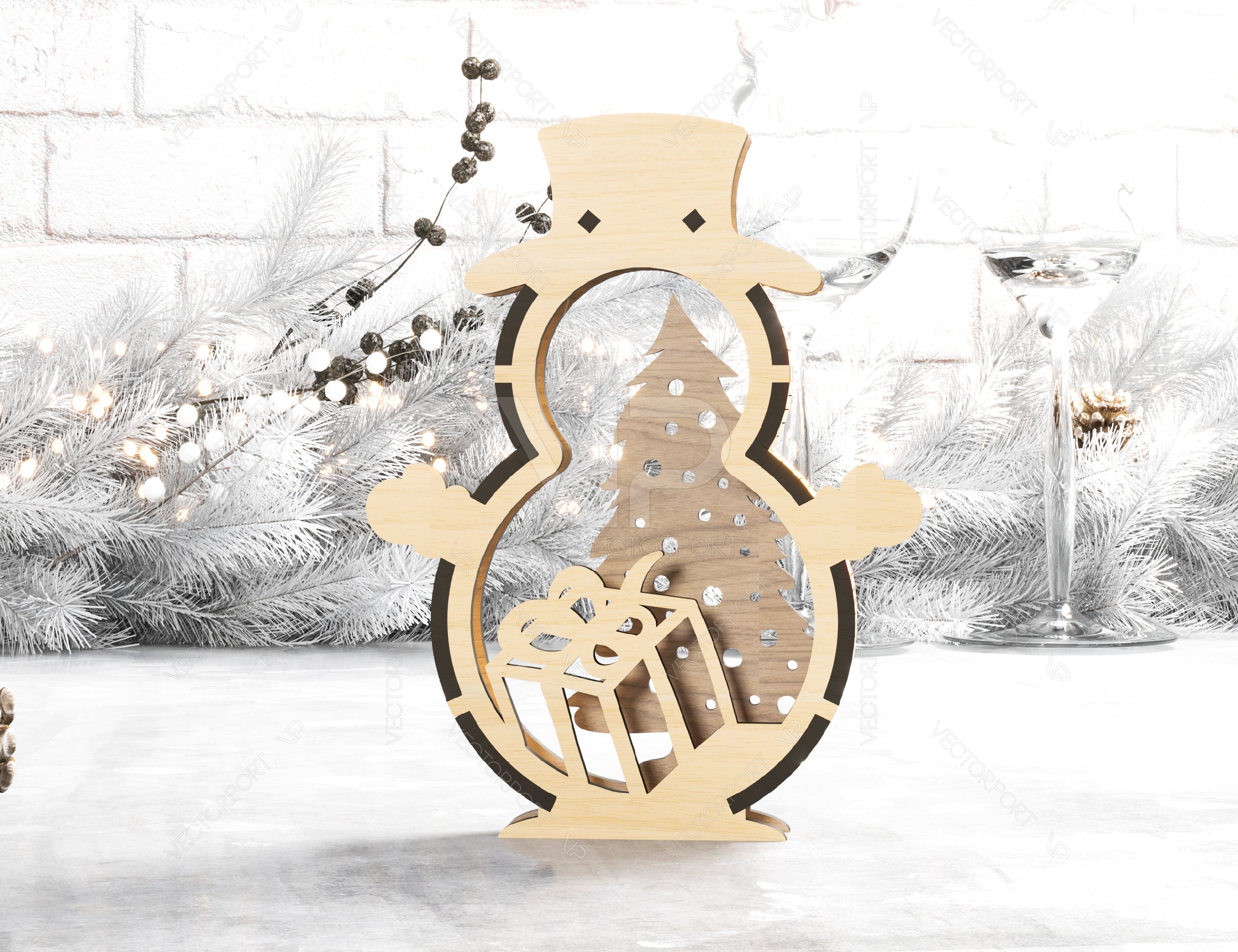 Snowman Shaped Ornaments Tree Decorations Craft Standing Snowman Year tree Snowy Scene Deer New Year Laser cut Digital Download |#U336|