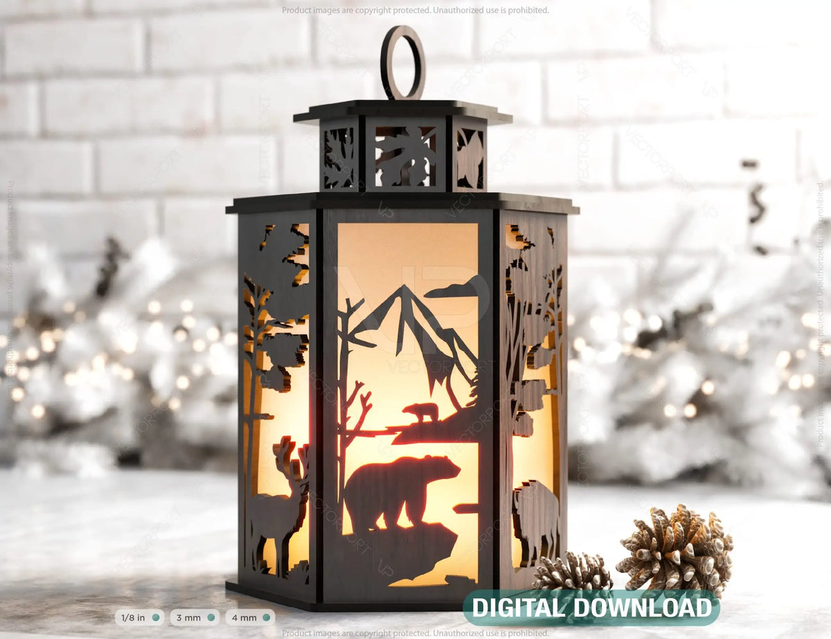 Candle Holder Moose Elk White Bear Fox Mountain scene Table Lamp Night Light Deer Scene Lantern Digital Download |#U339|