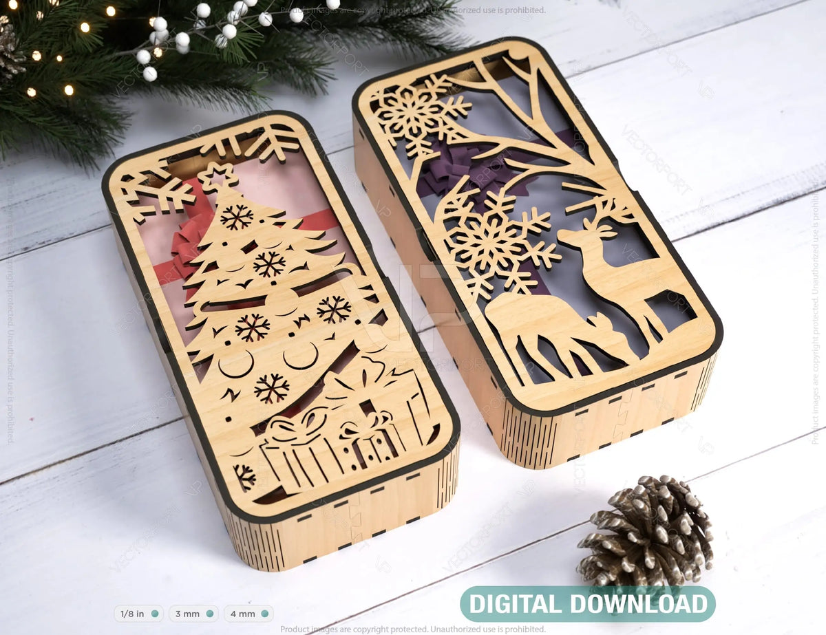 Christmas Gift Box Decorative Box Wooden New Year Gift Box laser cut Jeweler Case Digital Download |#U340|