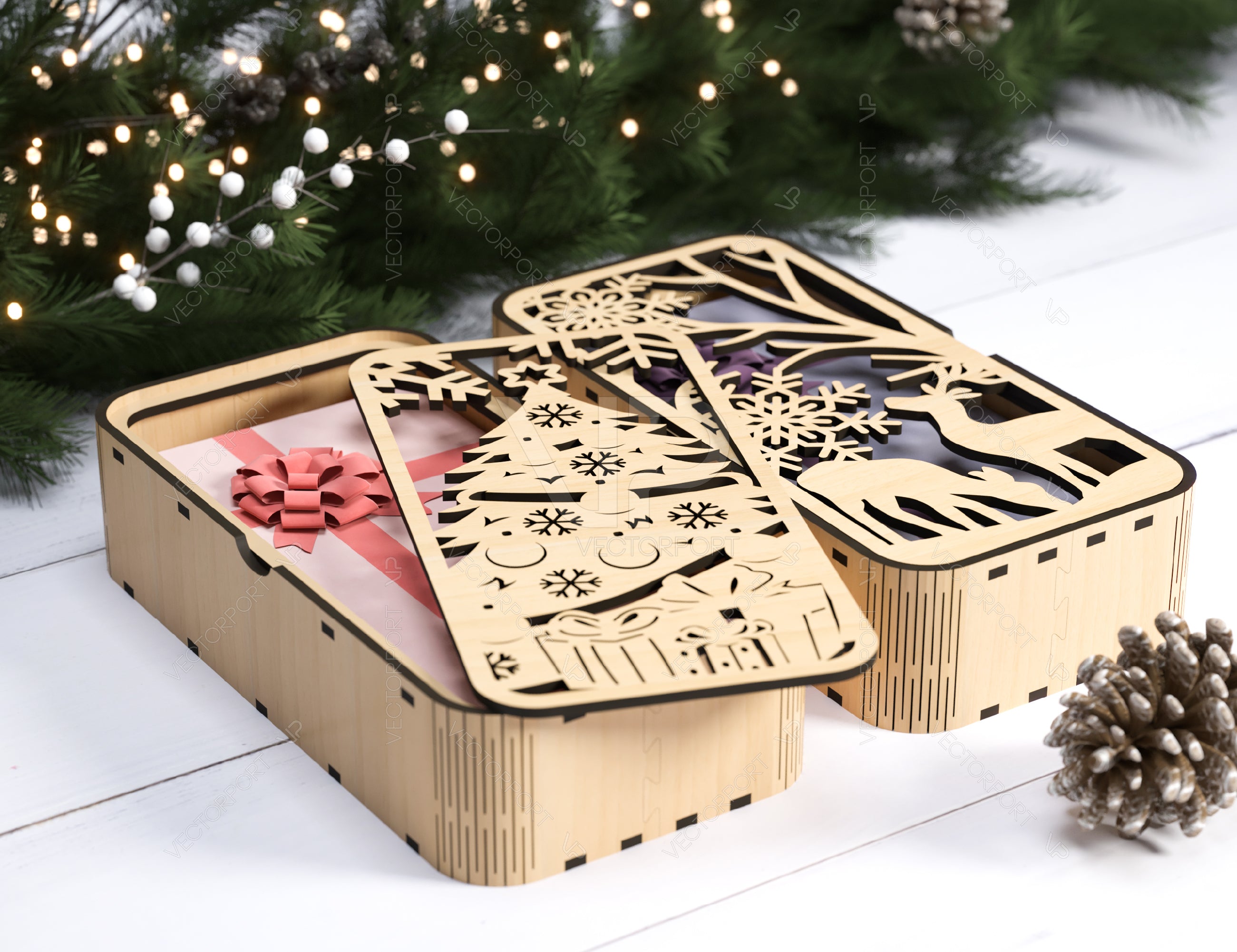 Christmas Gift Box Decorative Box Wooden New Year Gift Box laser cut Jeweler Case Digital Download |#U340|