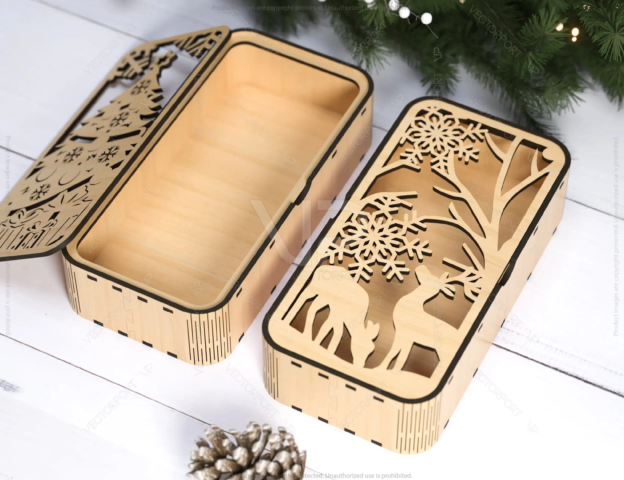 Christmas Gift Box Decorative Box Wooden New Year Gift Box laser cut Jeweler Case Digital Download |#U340|