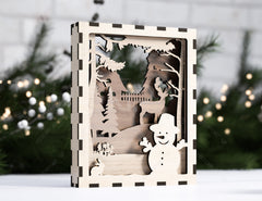 Christmas Multilayer Christmas Gift Ornament Snowman Deer Forest Scene Decorative Wooden Layered New Year laser cut Digital Download |#U341|