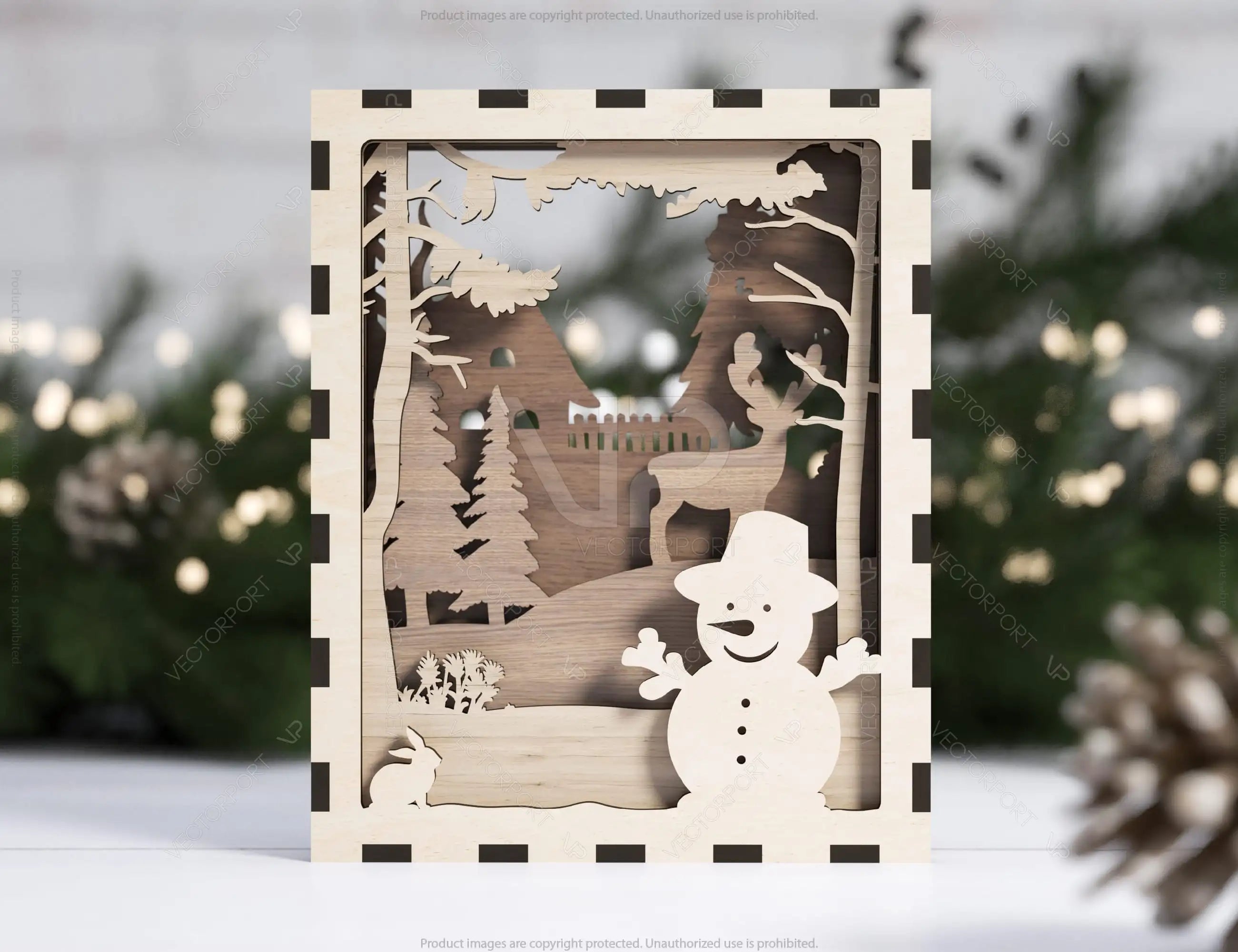 Christmas Multilayer Christmas Gift Ornament Snowman Deer Forest Scene Decorative Wooden Layered New Year laser cut Digital Download |#U341|