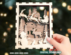 Christmas Multilayer Christmas Gift Ornament Snowman Deer Forest Scene Decorative Wooden Layered New Year laser cut Digital Download |#U342|