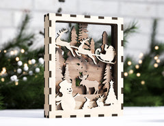 Christmas Multilayer Christmas Gift Ornament Snowman Deer Forest Scene Decorative Wooden Layered New Year laser cut Digital Download |#U342|