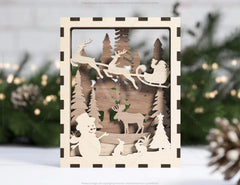 Christmas Multilayer Christmas Gift Ornament Snowman Deer Forest Scene Decorative Wooden Layered New Year laser cut Digital Download |#U342|