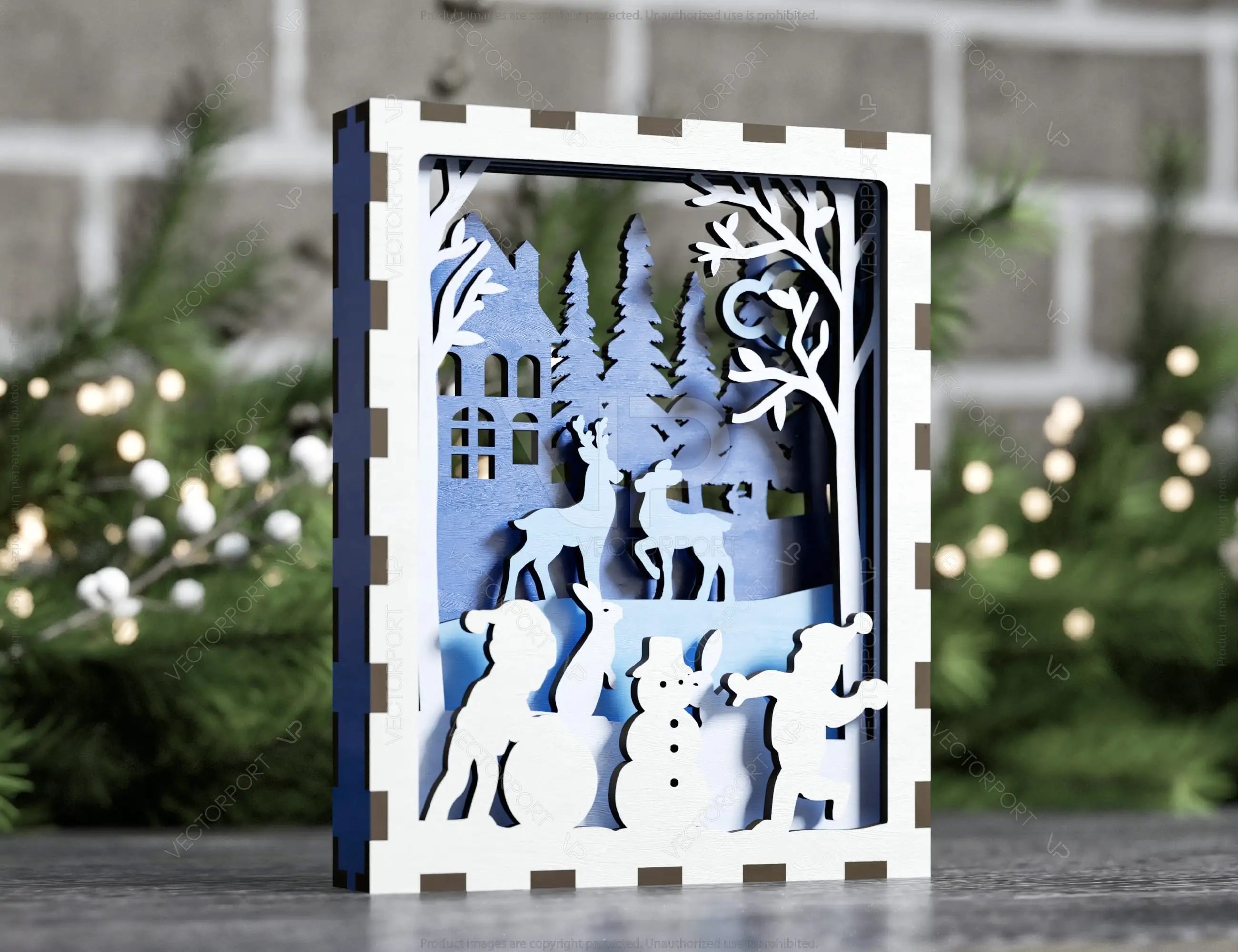 Christmas Multilayer Christmas Gift Ornament Snowman Deer Forest Scene Decorative Wooden Layered New Year laser cut Digital Download |#U343|