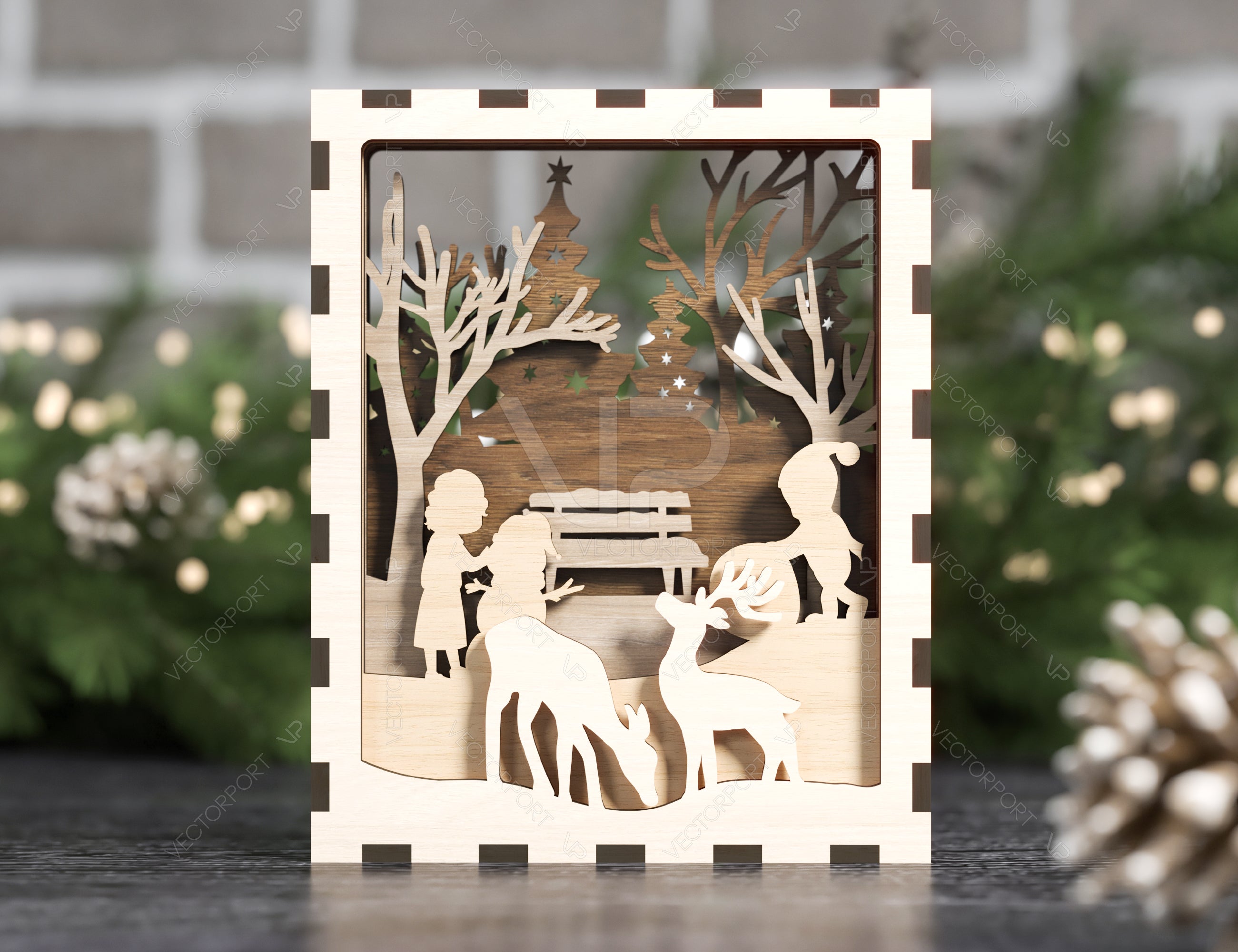 Christmas Multilayer Christmas Gift Ornament Snowman Deer Forest Scene Decorative Wooden Layered New Year laser cut Digital Download |#U344|