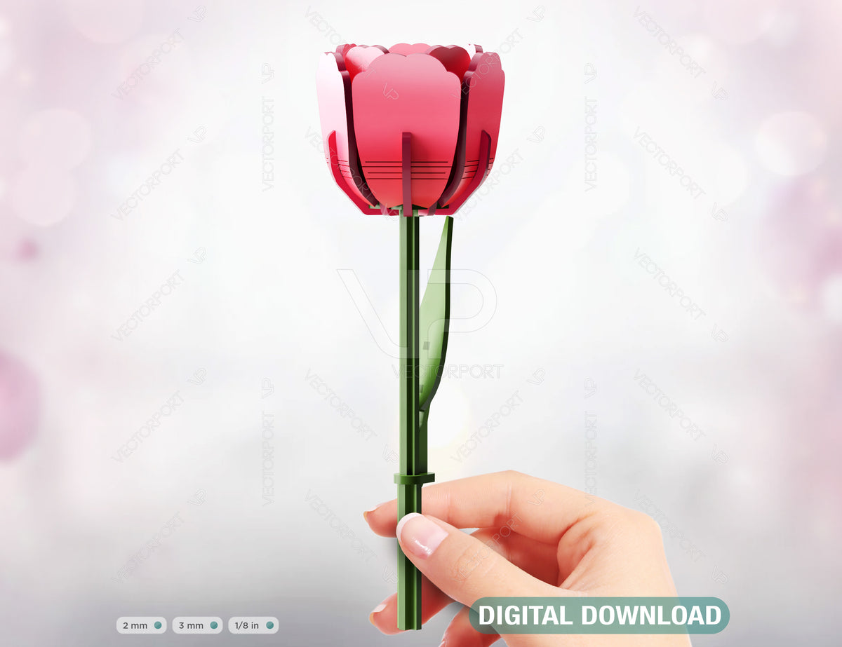 3D Laser Cut Tulip Flower Gift for Valentine, Mother’s Day Wooden Tulip Gift for Her Digital Download |#U345|