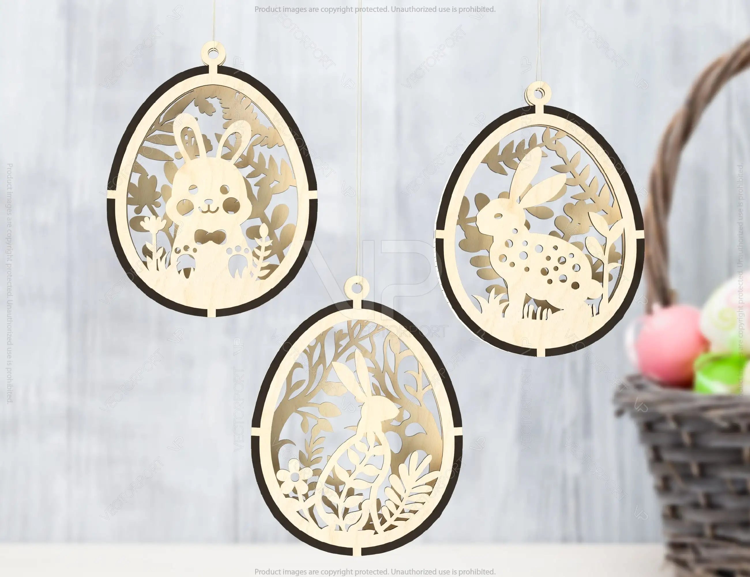 3D Easter Laser Cut Hanging Ornaments Egg Rabbits SVG layered Decor, Floral Bunny multilayer Digital Download |#U346|