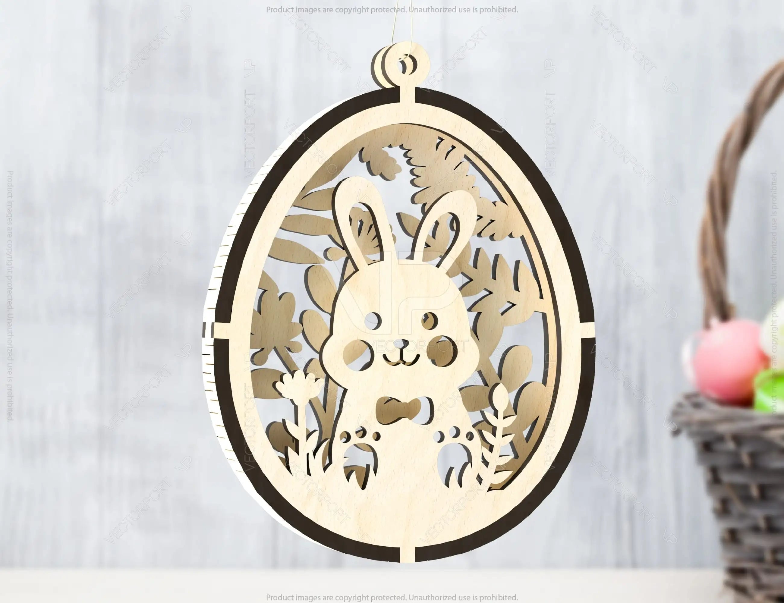 3D Easter Laser Cut Hanging Ornaments Egg Rabbits SVG layered Decor, Floral Bunny multilayer Digital Download |#U346|