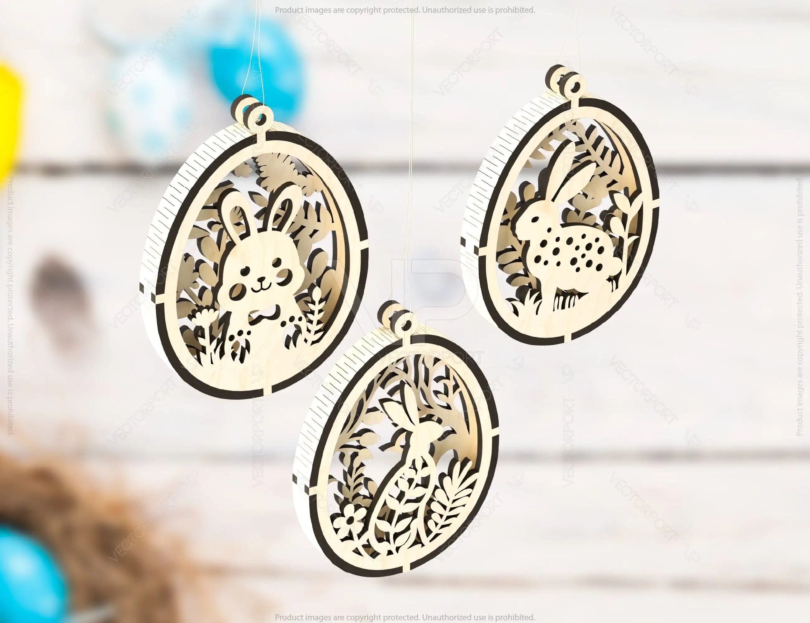 3D Easter Laser Cut Hanging Ornaments Egg Rabbits SVG layered Decor, Floral Bunny multilayer Digital Download |#U346|