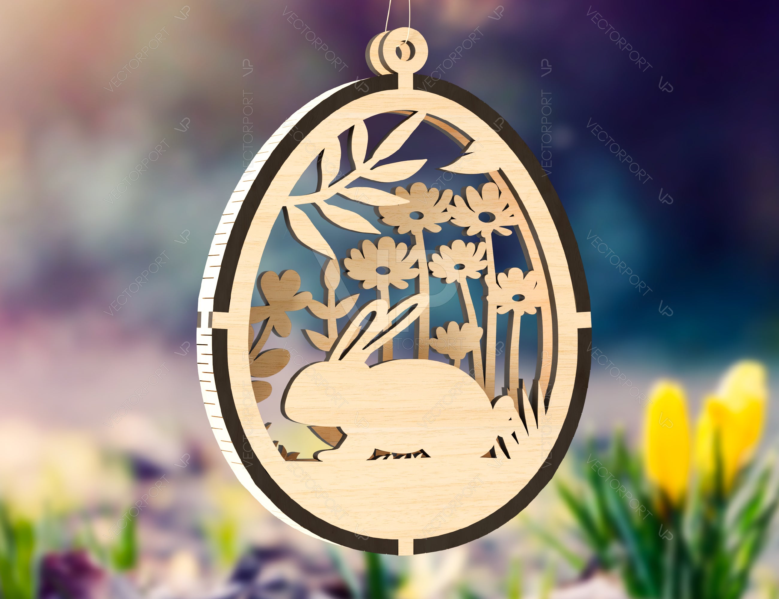 3D Easter Laser Cut Hanging Ornaments Egg Rabbits SVG layered Decor, Floral Bunny multilayer Digital Download |#U347|