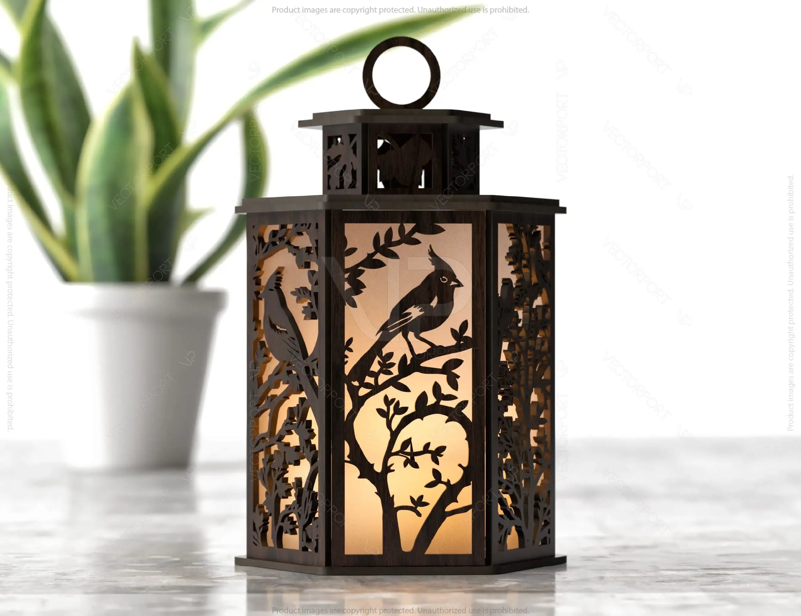 Cardinal Bird Candle Holder with Tree Tealight Lamp Night Light Forest Scene Lantern Digital Download |#U349|