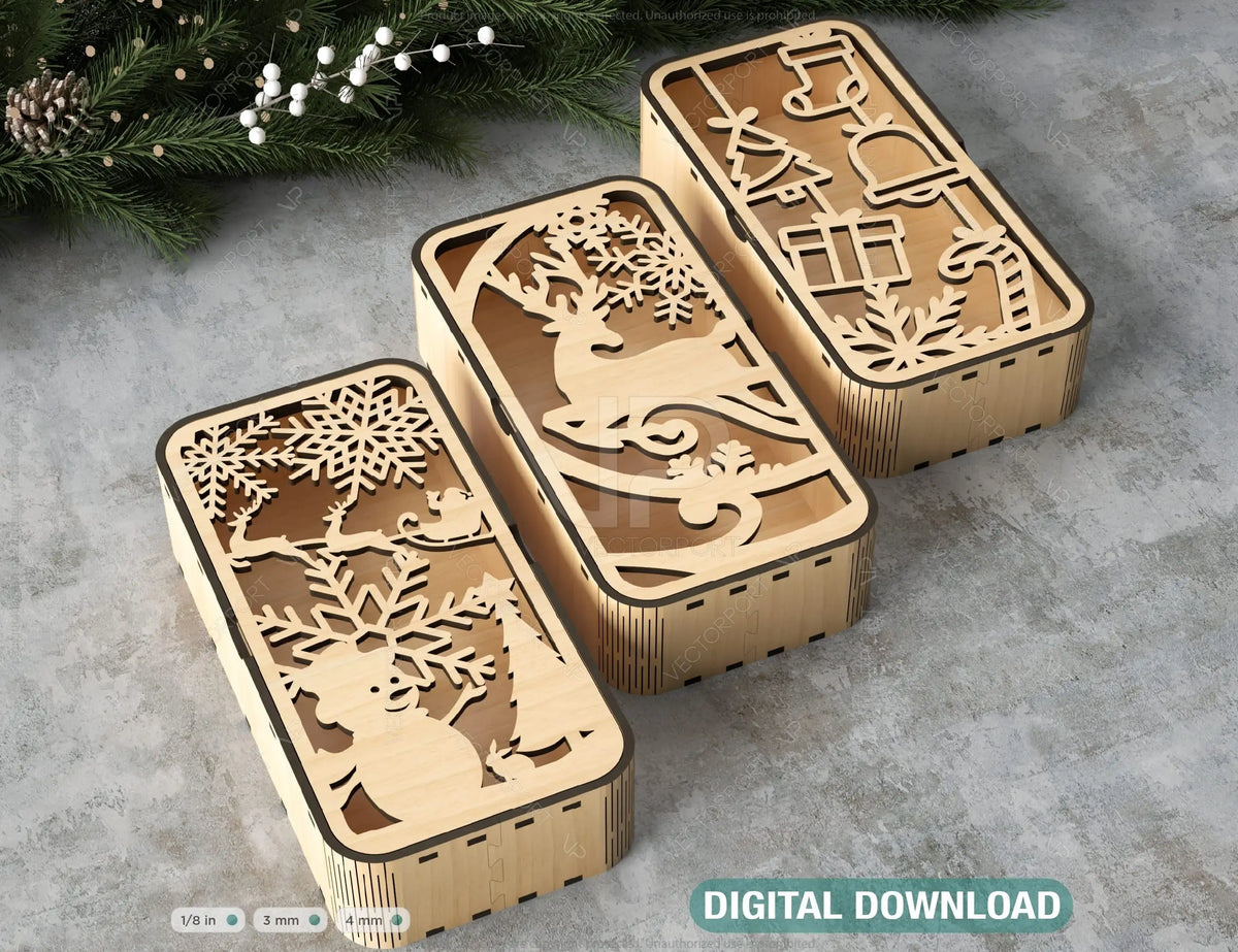 Christmas Gift Box Decorative Box Wooden New Year Gift Box laser cut Jeweler Case Digital Download |#U350|