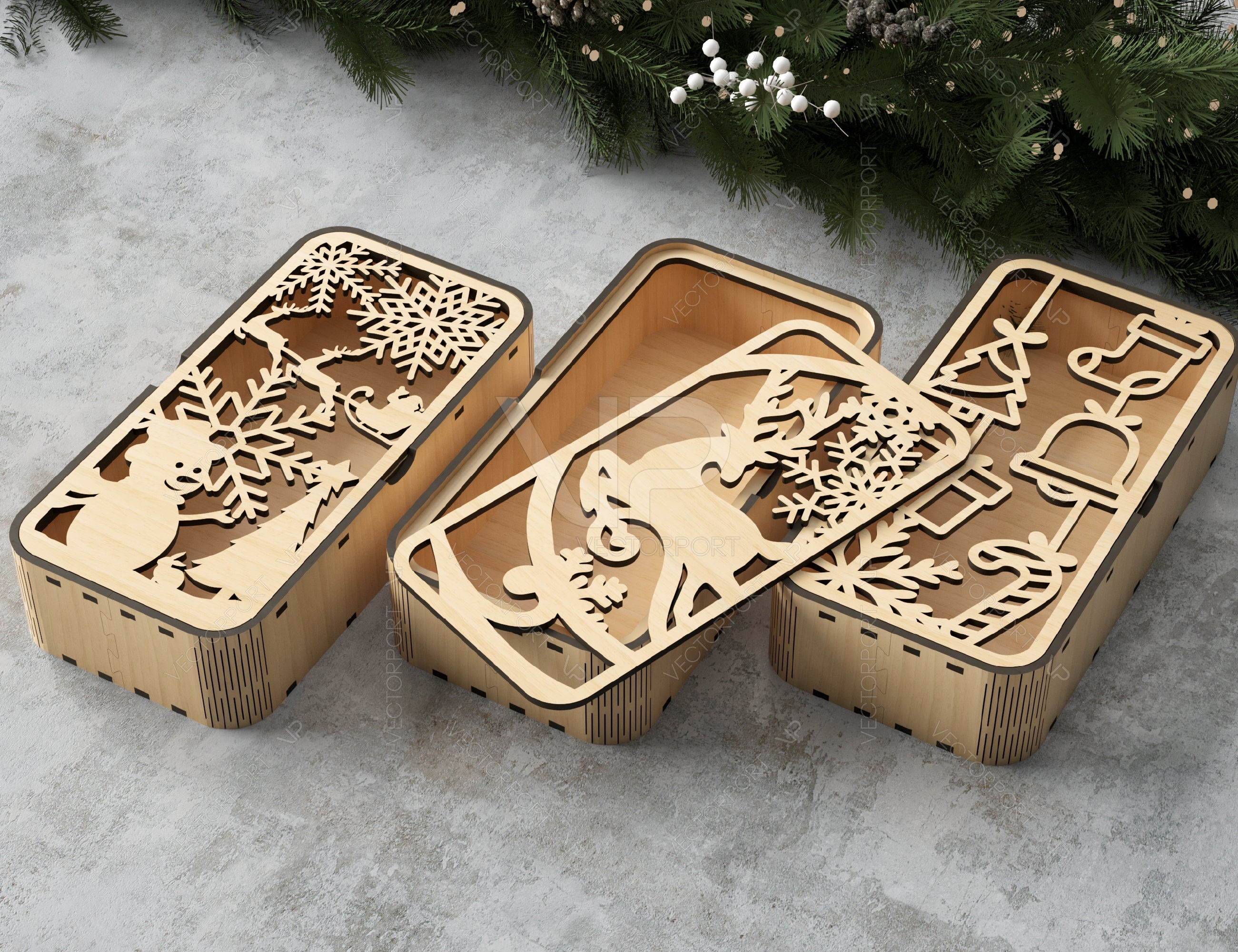 Christmas Gift Box Decorative Box Wooden New Year Gift Box laser cut Jeweler Case Digital Download |#U350|