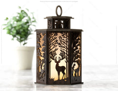 Forest Scene Candle Holder with Deer Tree Silhouette Tealight Lamp Night Light Lantern Digital Download |#U351|