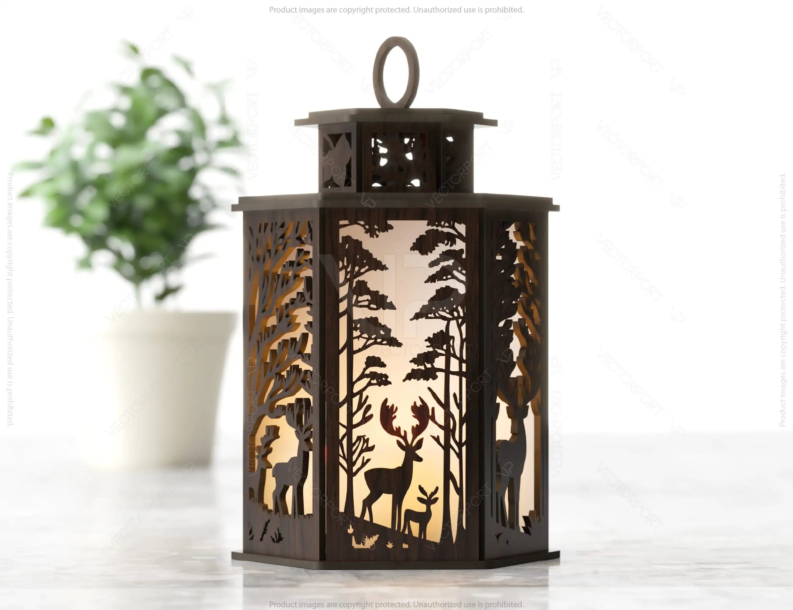 Forest Scene Candle Holder with Deer Tree Silhouette Tealight Lamp Night Light Lantern Digital Download |#U351|