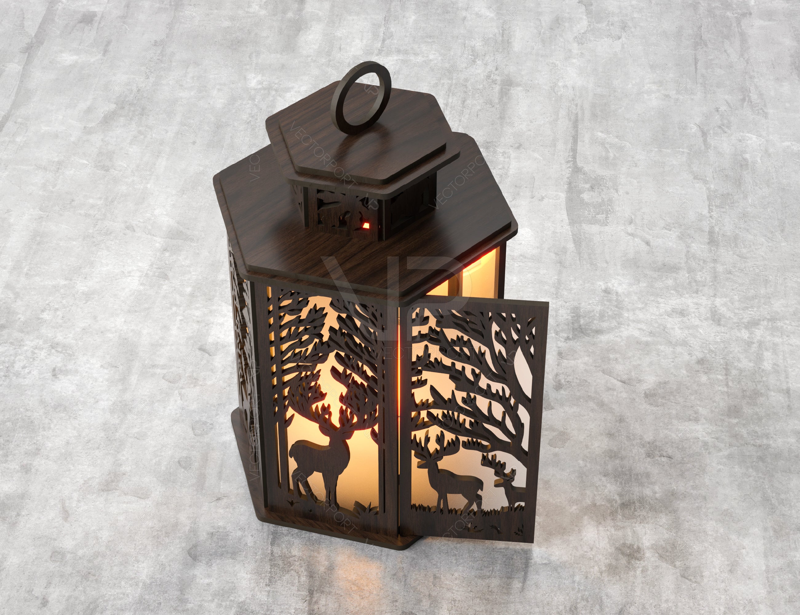 Forest Scene Candle Holder with Deer Tree Silhouette Tealight Lamp Night Light Lantern Digital Download |#U351|