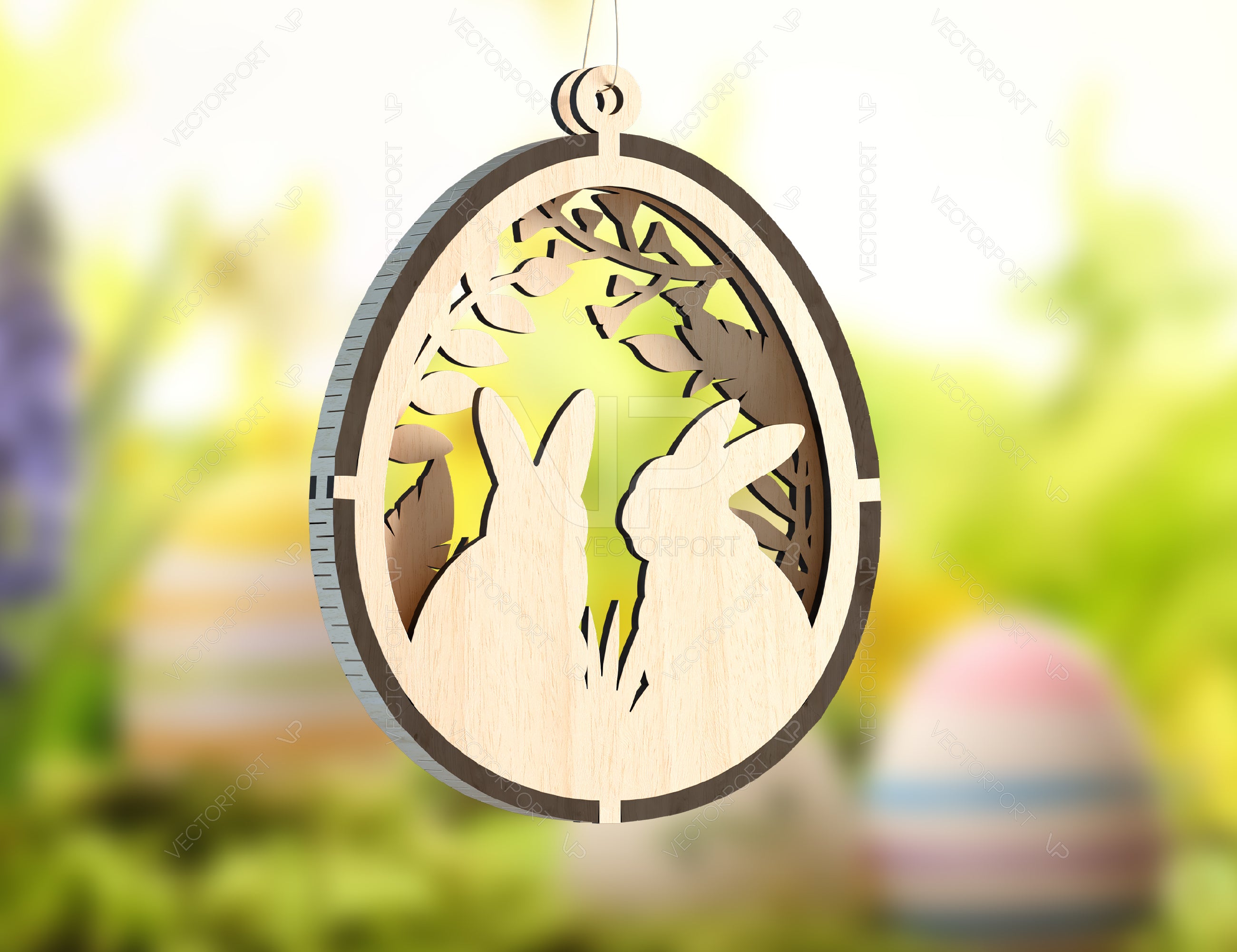3D Easter Laser Cut Hanging Ornaments Egg Rabbits SVG layered Decor, Floral Bunny multilayer Digital Download |#U355|