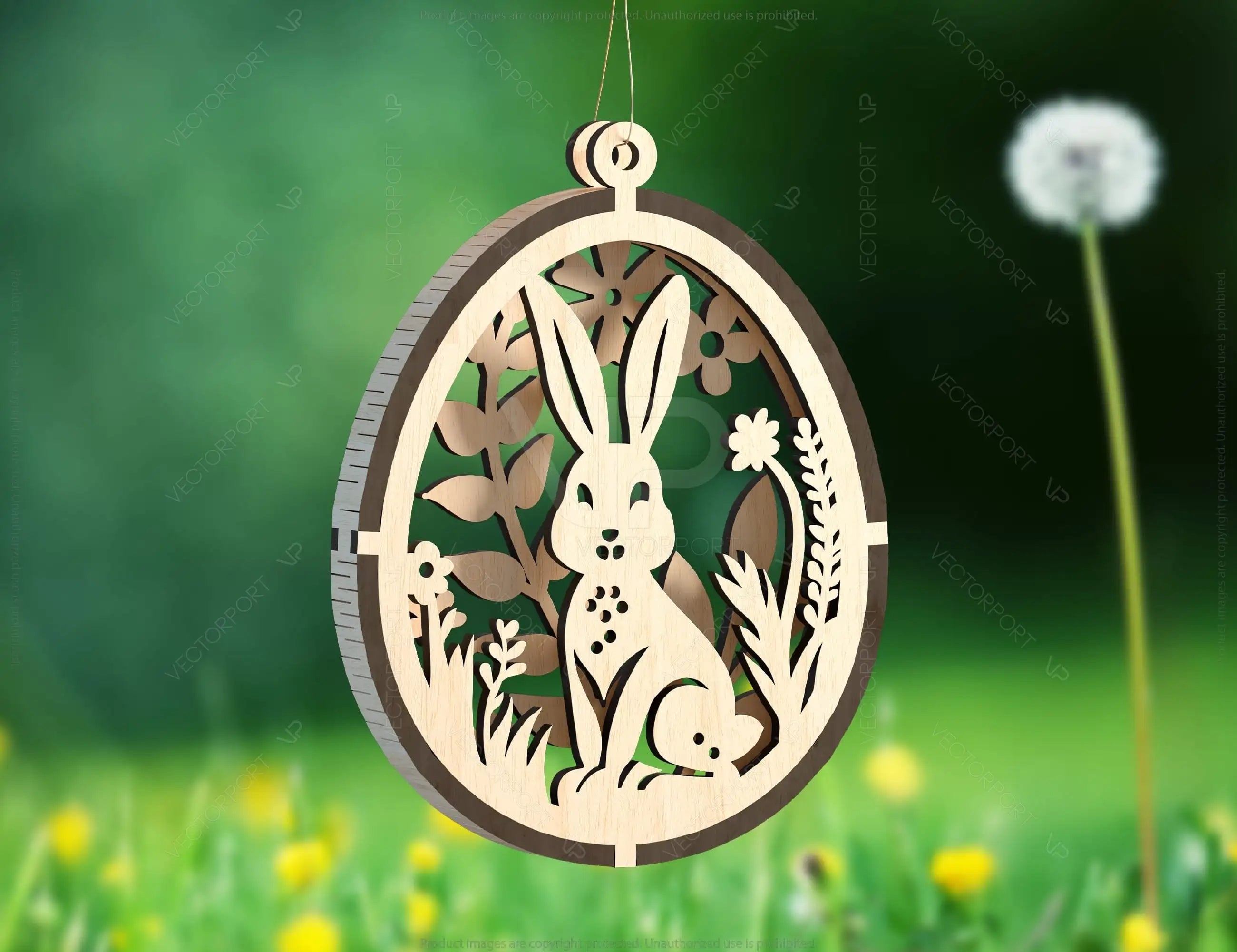 3D Easter Laser Cut Hanging Ornaments Egg Rabbits SVG layered Decor, Floral Bunny multilayer Digital Download |#U355|