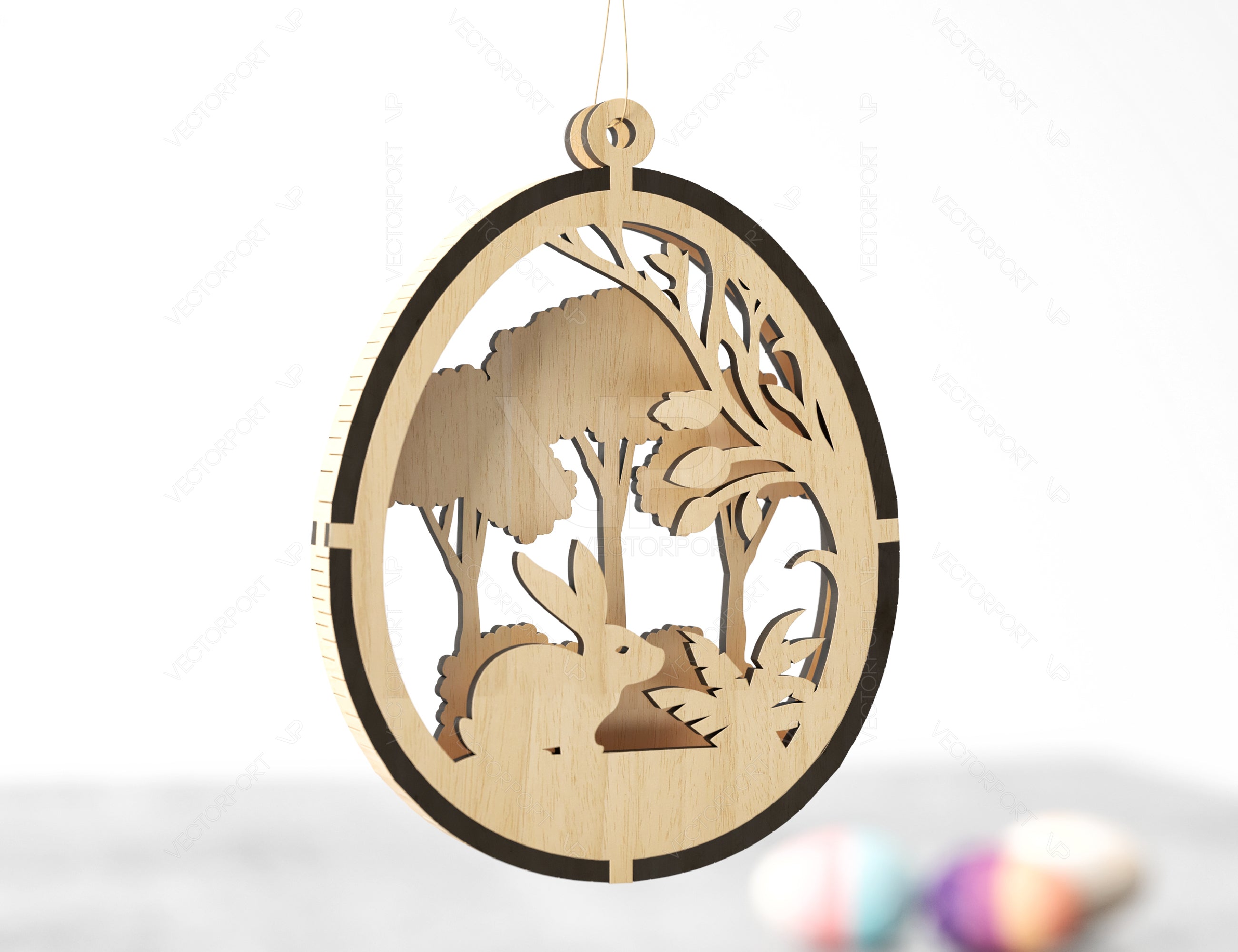 3D Easter Laser Cut Hanging Ornaments Egg Rabbits SVG layered Decor, Floral Bunny multilayer Digital Download |#U357|