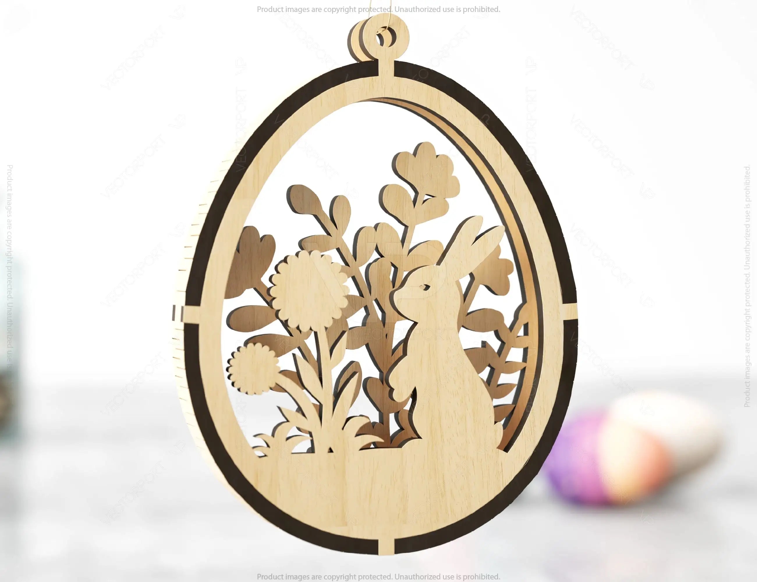 3D Easter Laser Cut Hanging Ornaments Egg Rabbits SVG layered Decor, Floral Bunny multilayer Digital Download |#U357|