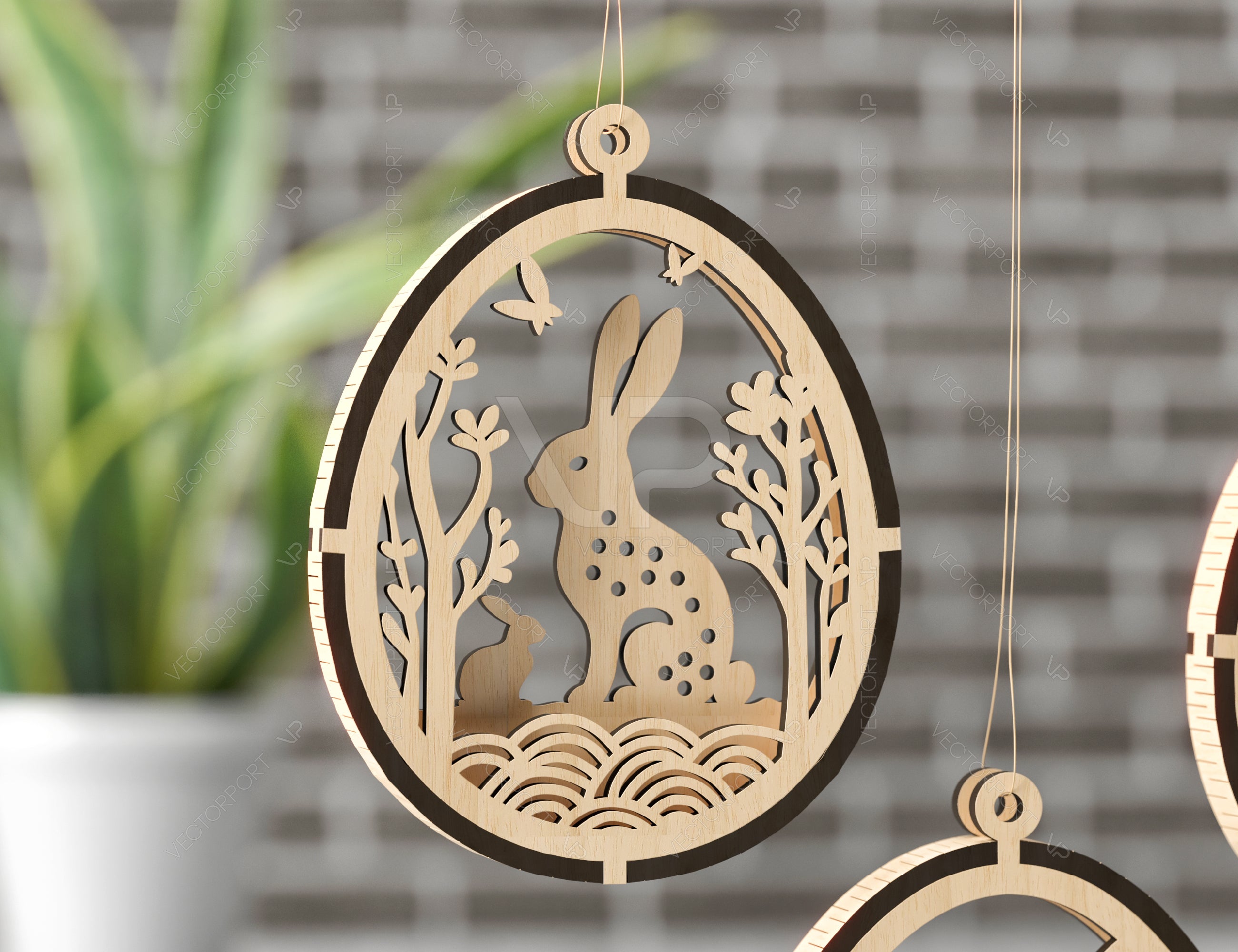 Easter Egg Hanging Ornaments Laser Cut Egg Rabbits SVG layered Decor, Floral Bunny multilayer Digital Download |#U358|