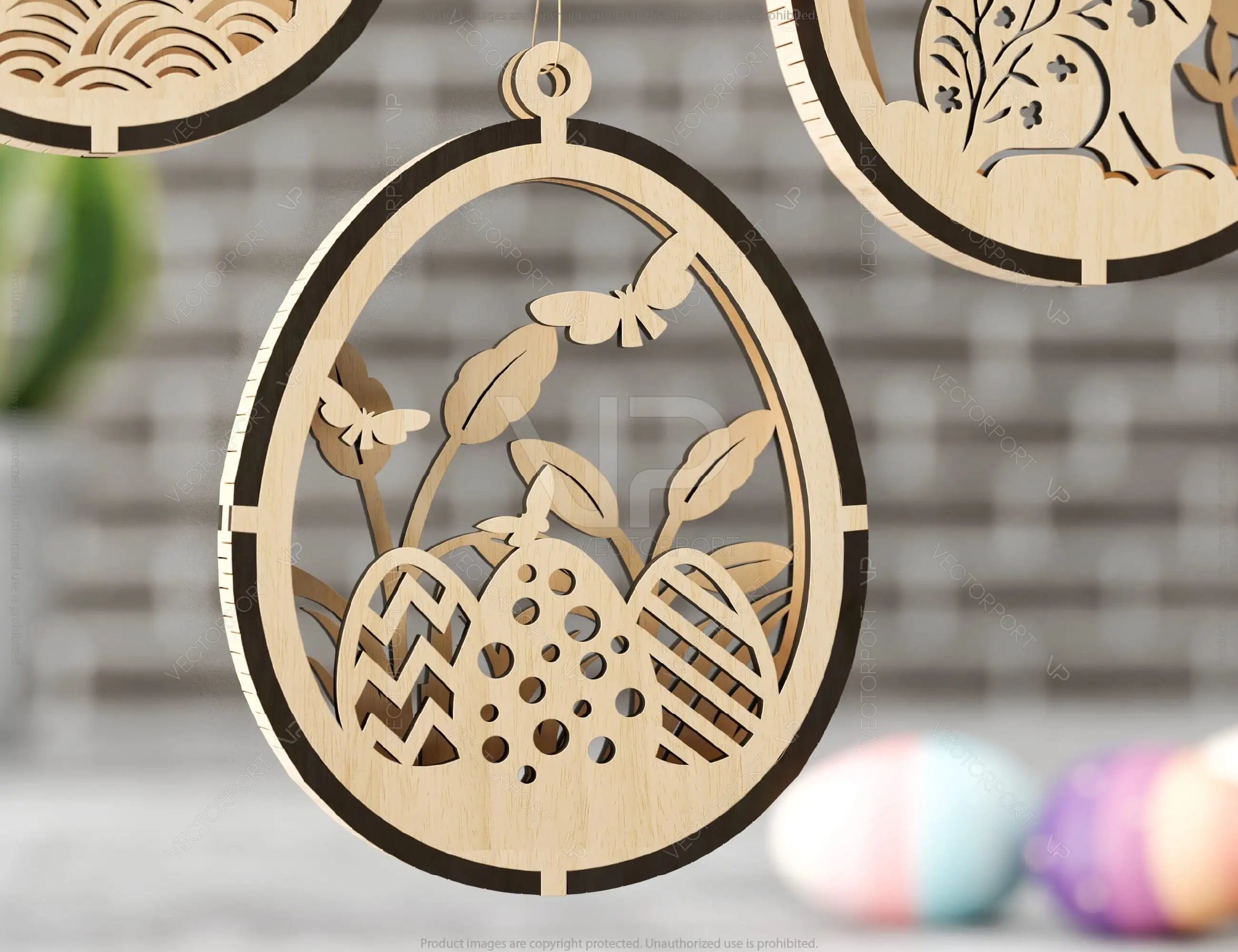 Easter Egg Hanging Ornaments Laser Cut Egg Rabbits SVG layered Decor, Floral Bunny multilayer Digital Download |#U358|