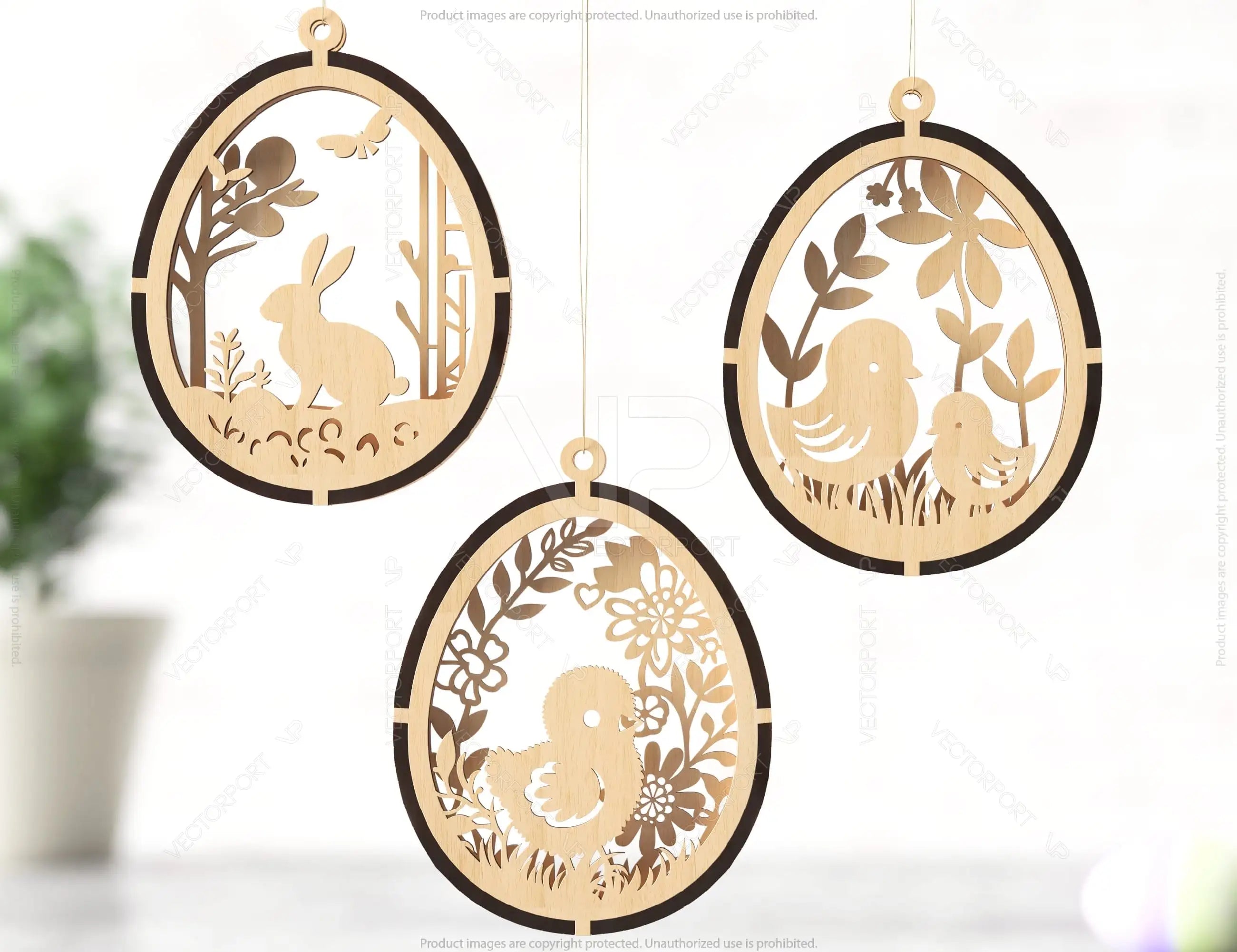 Easter Egg Hanging Ornaments Laser Cut Egg Rabbits SVG layered Decor, Floral Bunny multilayer Digital Download |#U359|