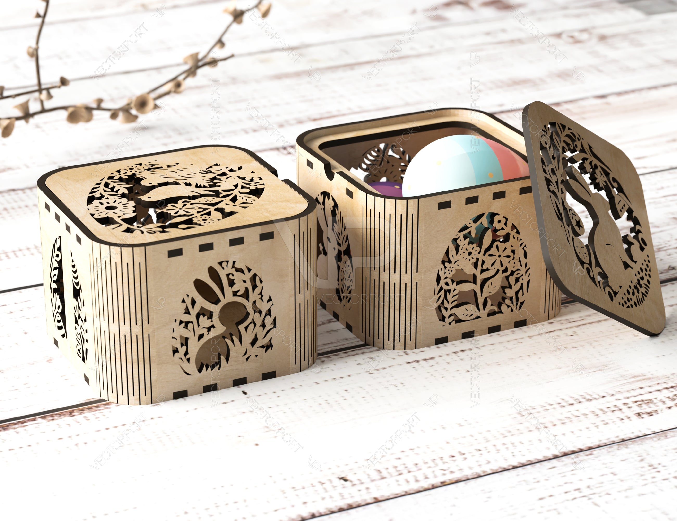 Easter Elegance: Laser-Cut Box Design for Stylish Decor and Thoughtful Gifts, Bunny and Egg Easter theme box Digital Download |#U361|