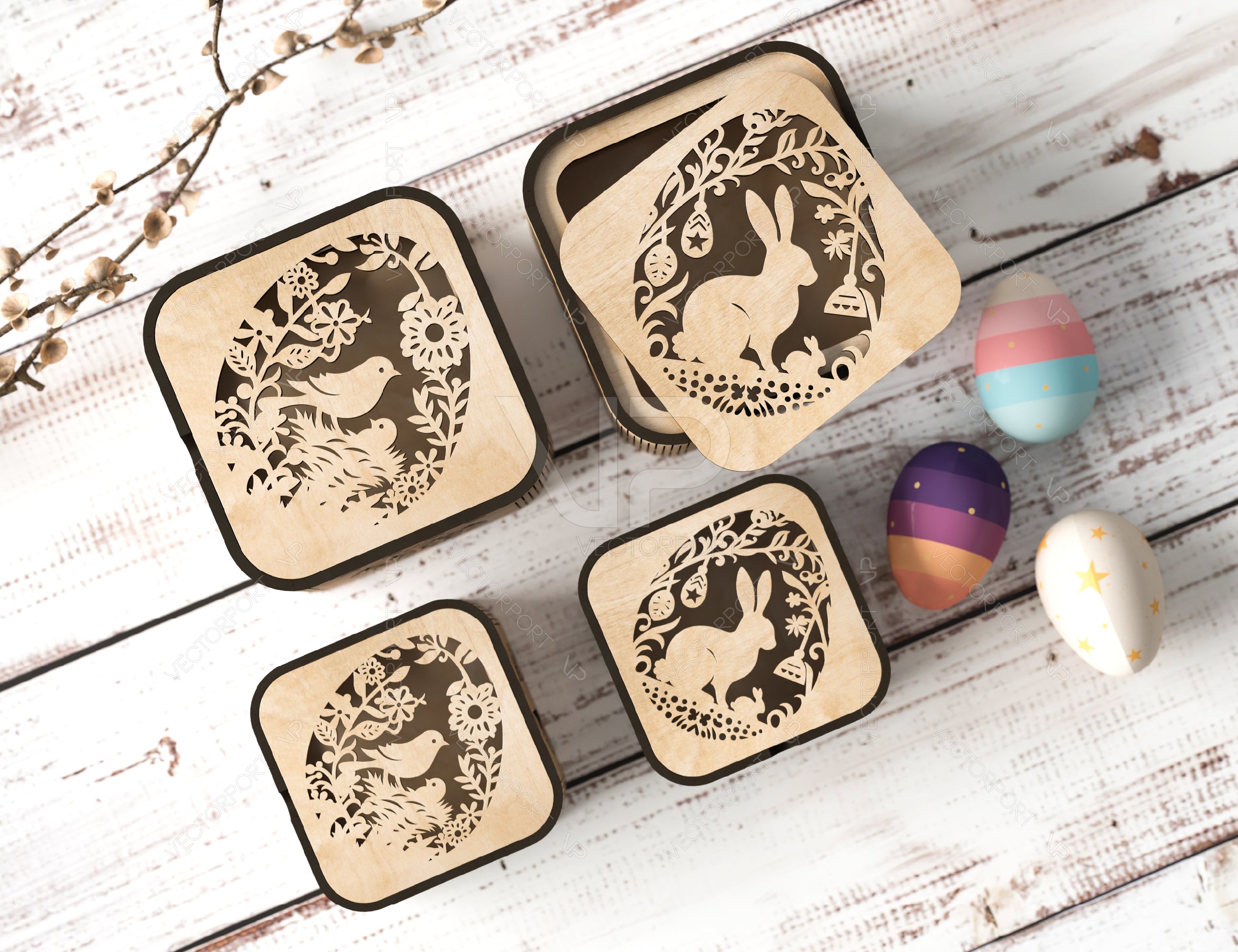 Easter Elegance: Laser-Cut Box Design for Stylish Decor and Thoughtful Gifts, Bunny and Egg Easter theme box Digital Download |#U361|