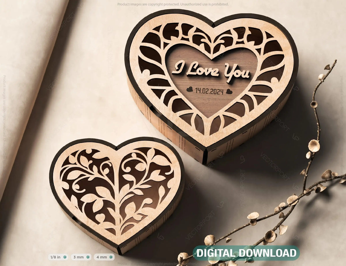 Heart shape Laser cut wooden gift box for Valentine’s Day, Jewelry case, Romantic Wedding box Digital Download |#U362|