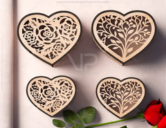 Heart shape Laser cut wooden gift box for Valentine’s Day, Jewelry case, Romantic Wedding box Digital Download |#U363|