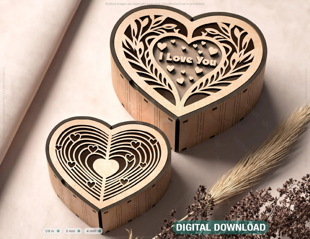 Heart shape Laser cut wooden gift box for Valentine’s Day, Jewelry case, Romantic Wedding box Digital Download |#U364|