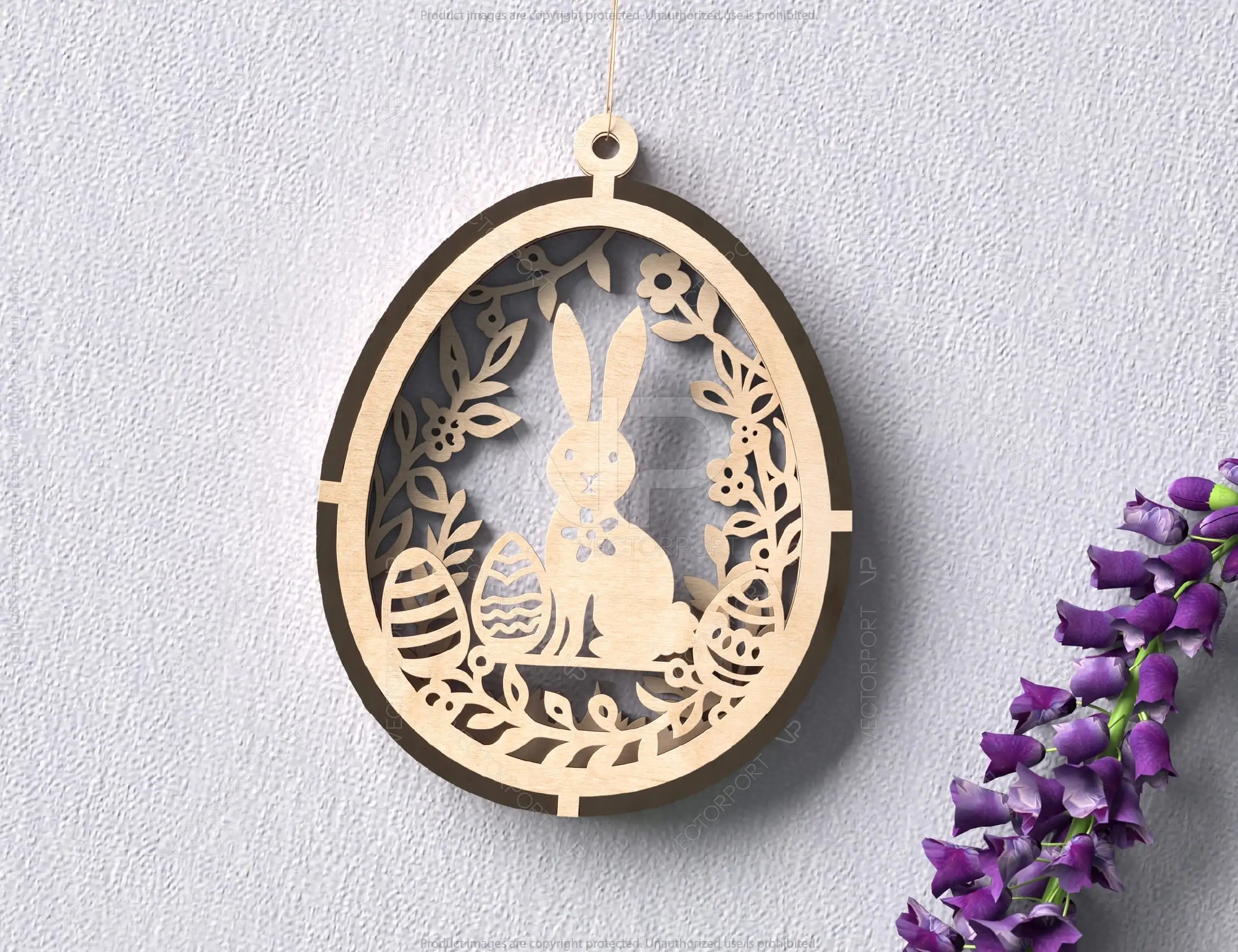 Easter Egg Hanging Ornaments Laser Cut Egg Rabbits SVG layered Decor, Floral Bunny multilayer Digital Download |#U365|