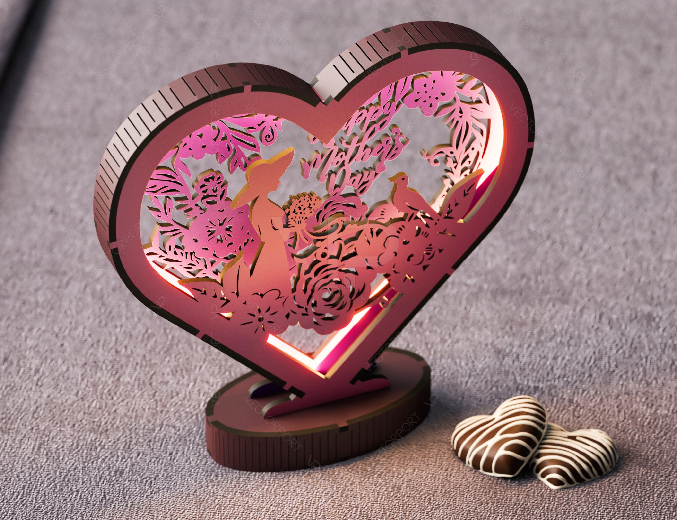 Harmony of Hearts: Artistic Table Lamp for Mother's Day 3D Led Light Laser Cut Night Lamp Heart shape Bedside Table Lamp Digital Download |#U371|