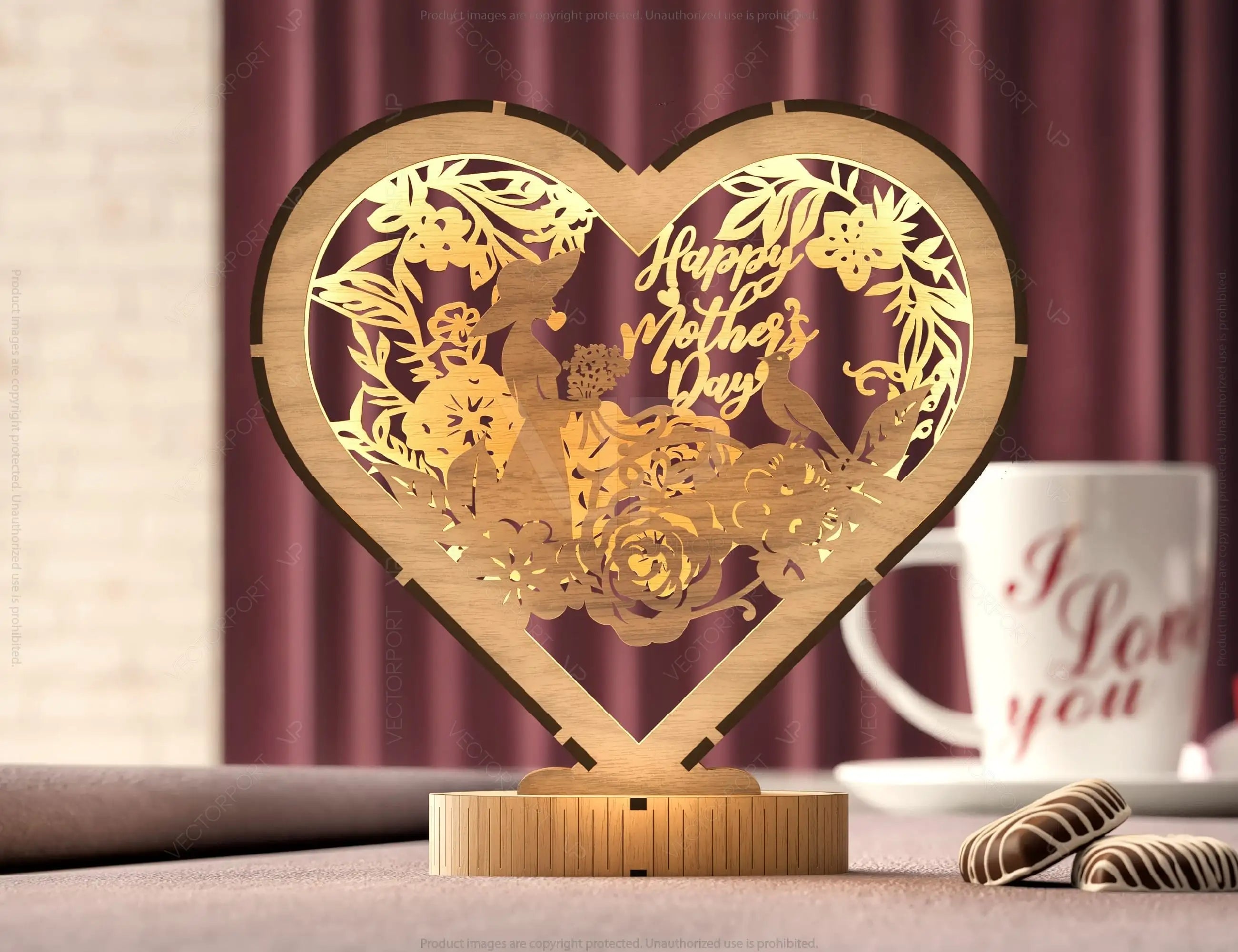 Harmony of Hearts: Artistic Table Lamp for Mother's Day 3D Led Light Laser Cut Night Lamp Heart shape Bedside Table Lamp Digital Download |#U371|