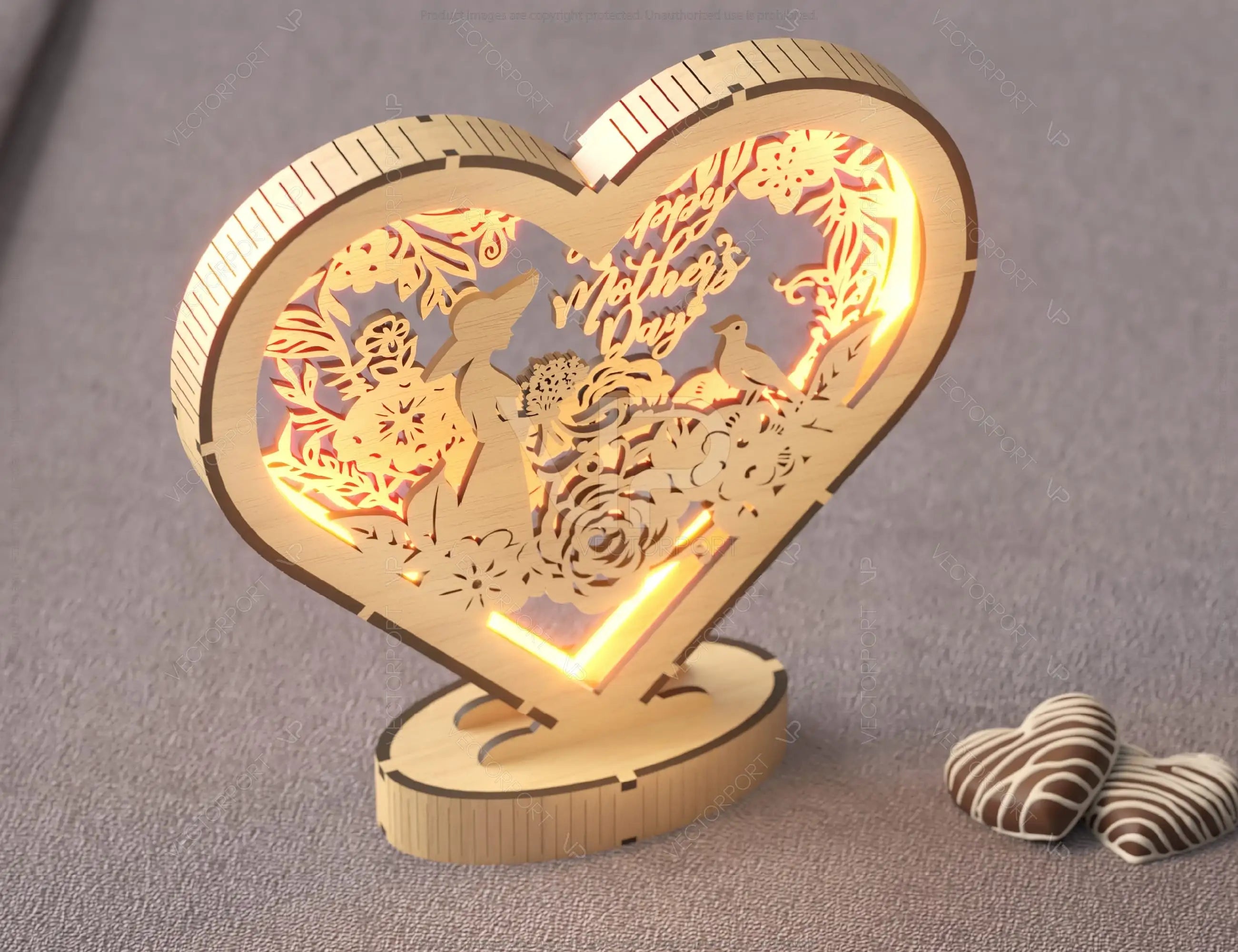 Harmony of Hearts: Artistic Table Lamp for Mother's Day 3D Led Light Laser Cut Night Lamp Heart shape Bedside Table Lamp Digital Download |#U371|