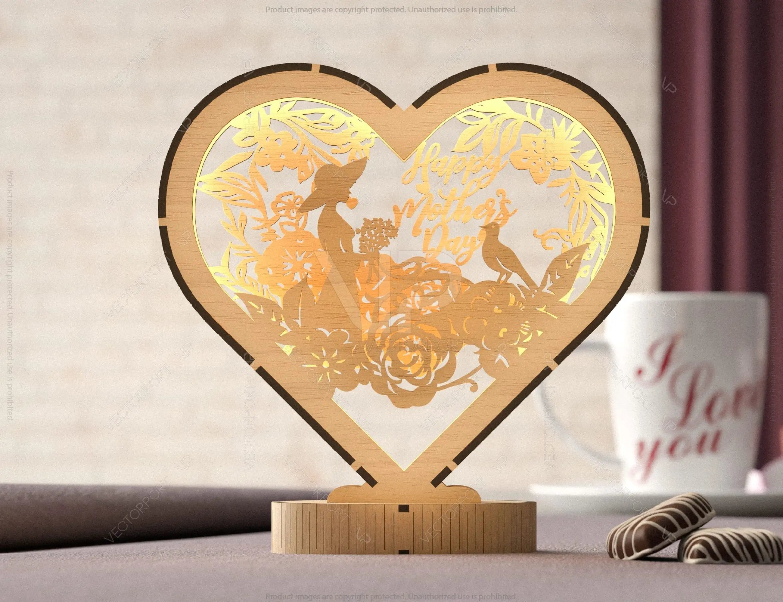 Harmony of Hearts: Artistic Table Lamp for Mother's Day 3D Led Light Laser Cut Night Lamp Heart shape Bedside Table Lamp Digital Download |#U371|