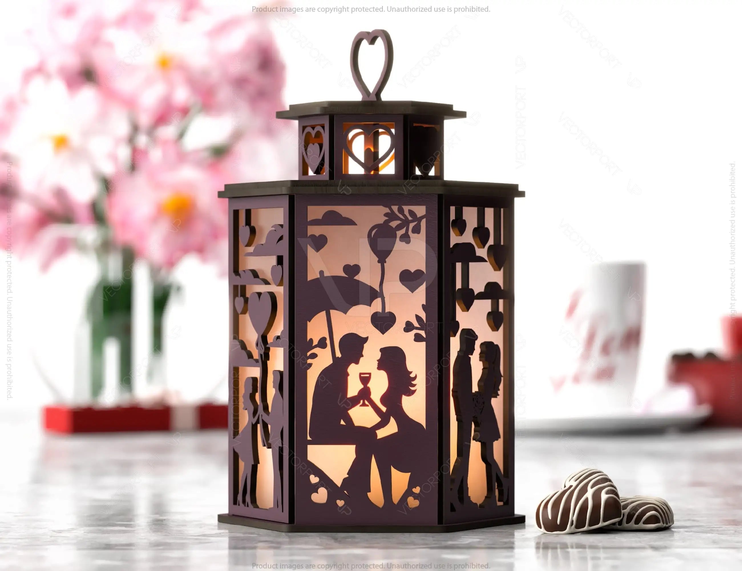 Valentine's Elegance: Laser Cut Candle Holder - Romantic 3D Glow, Artistic Table Centerpiece, Tealight Night Light Lantern Digital Download |#U373|