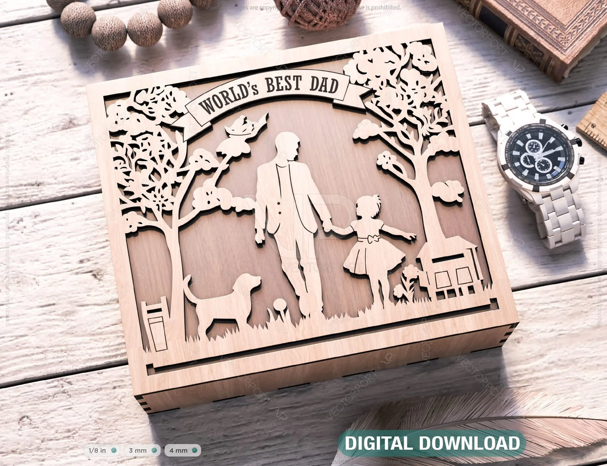 Father's Day engraved Gift Box – Dad and Daughter Themed laser cut SVG Template, Card Case Favor Box Digital Downloads |#U380|