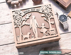 Father's Day engraved Gift Box – Dad and Daughter Themed laser cut SVG Template, Card Case Favor Box Digital Downloads |#U380|