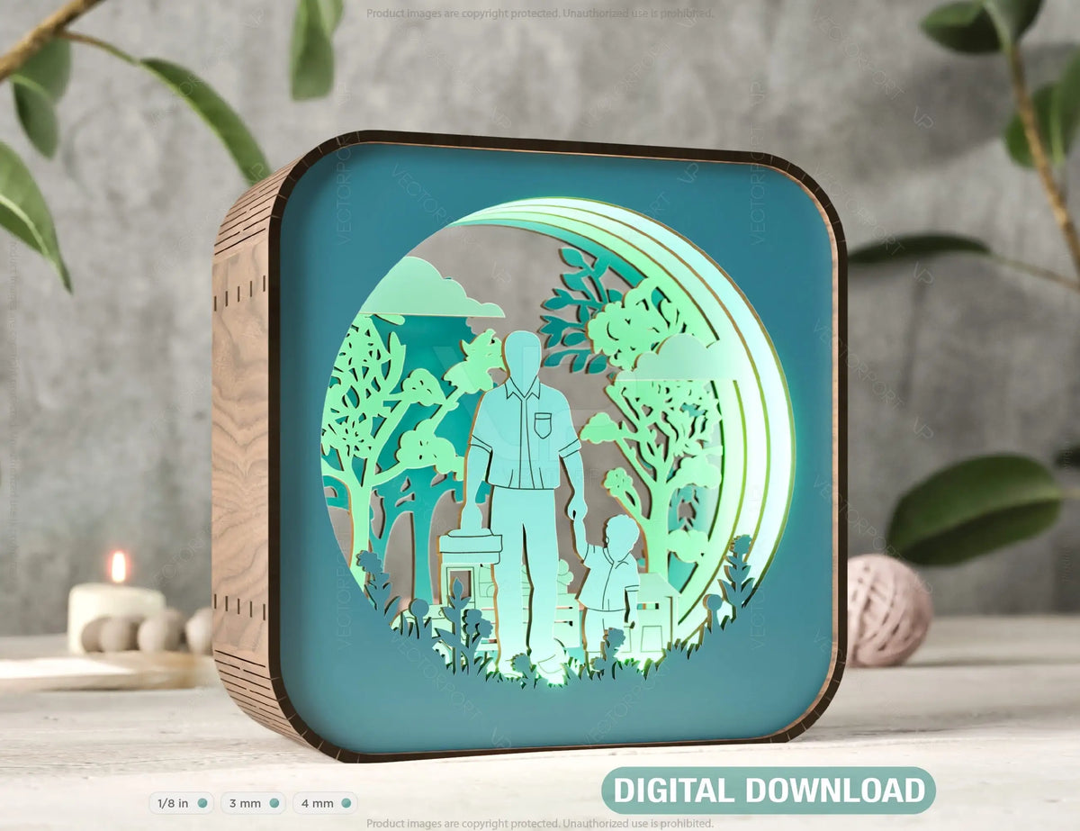 Father’s Day Glow: Laser Cut LED Lamp, Dad and Son Moments – Rectangle Night Lamp Digital Download |#U381|