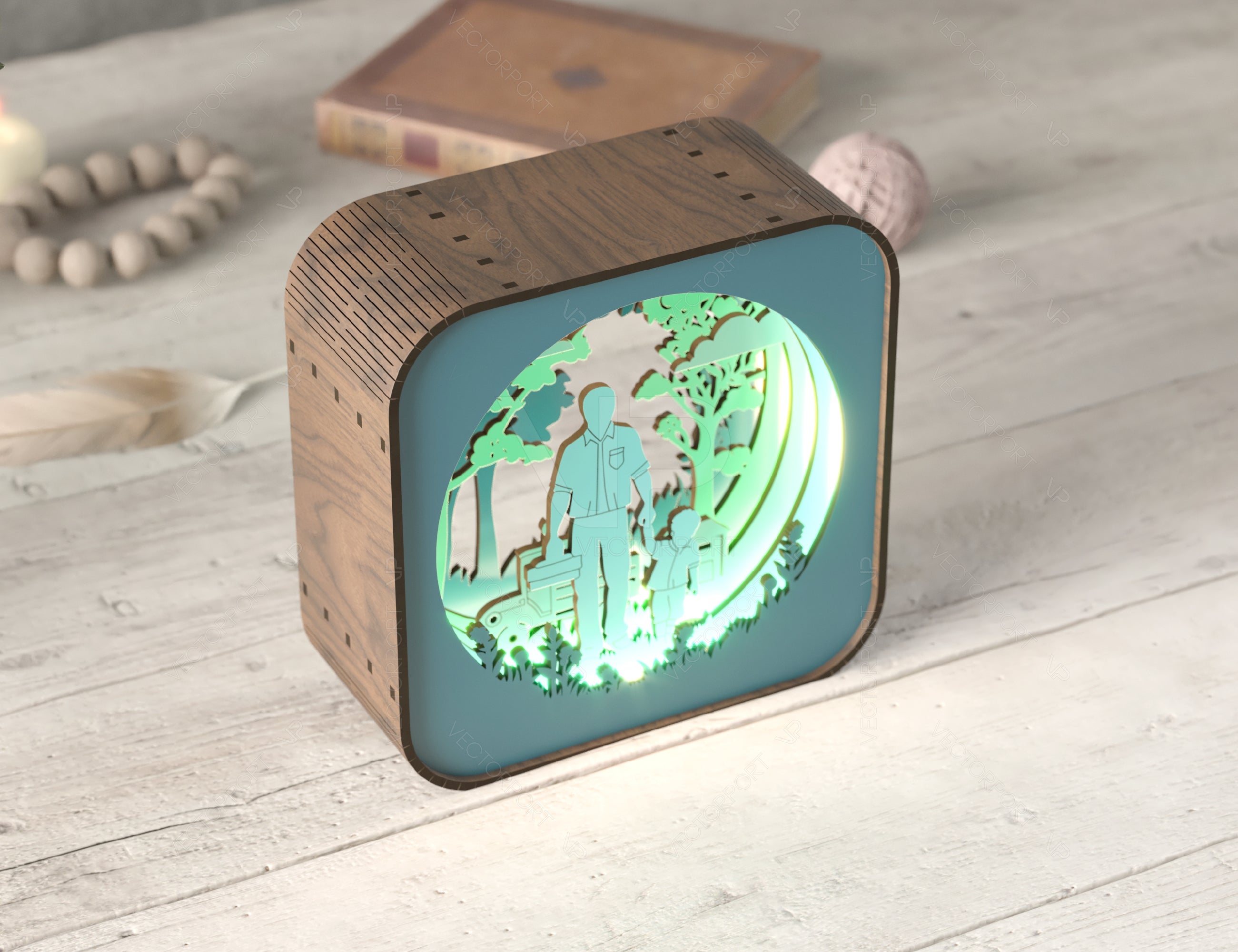 Father’s Day Glow: Laser Cut LED Lamp, Dad and Son Moments – Rectangle Night Lamp Digital Download |#U381|