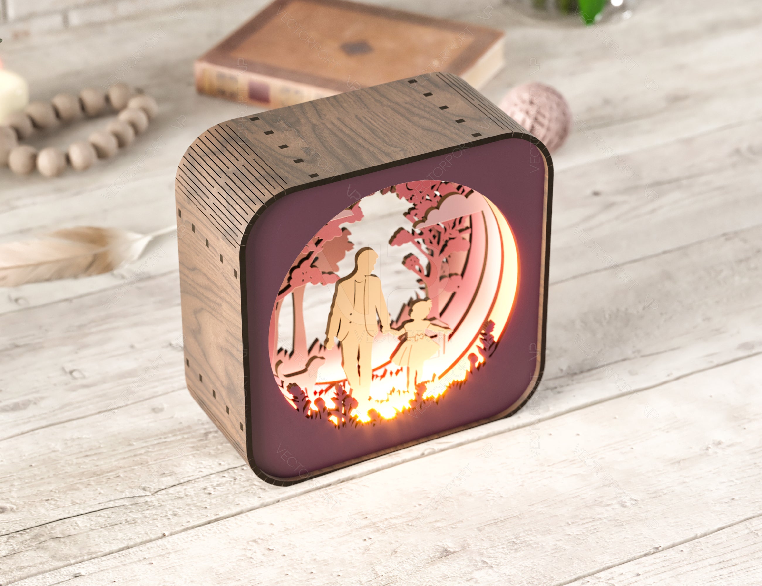 Father’s Day Glow: Laser Cut LED Lamp, Dad and Daughter Moments – Rectangle Night Lamp Digital Download |#U382|