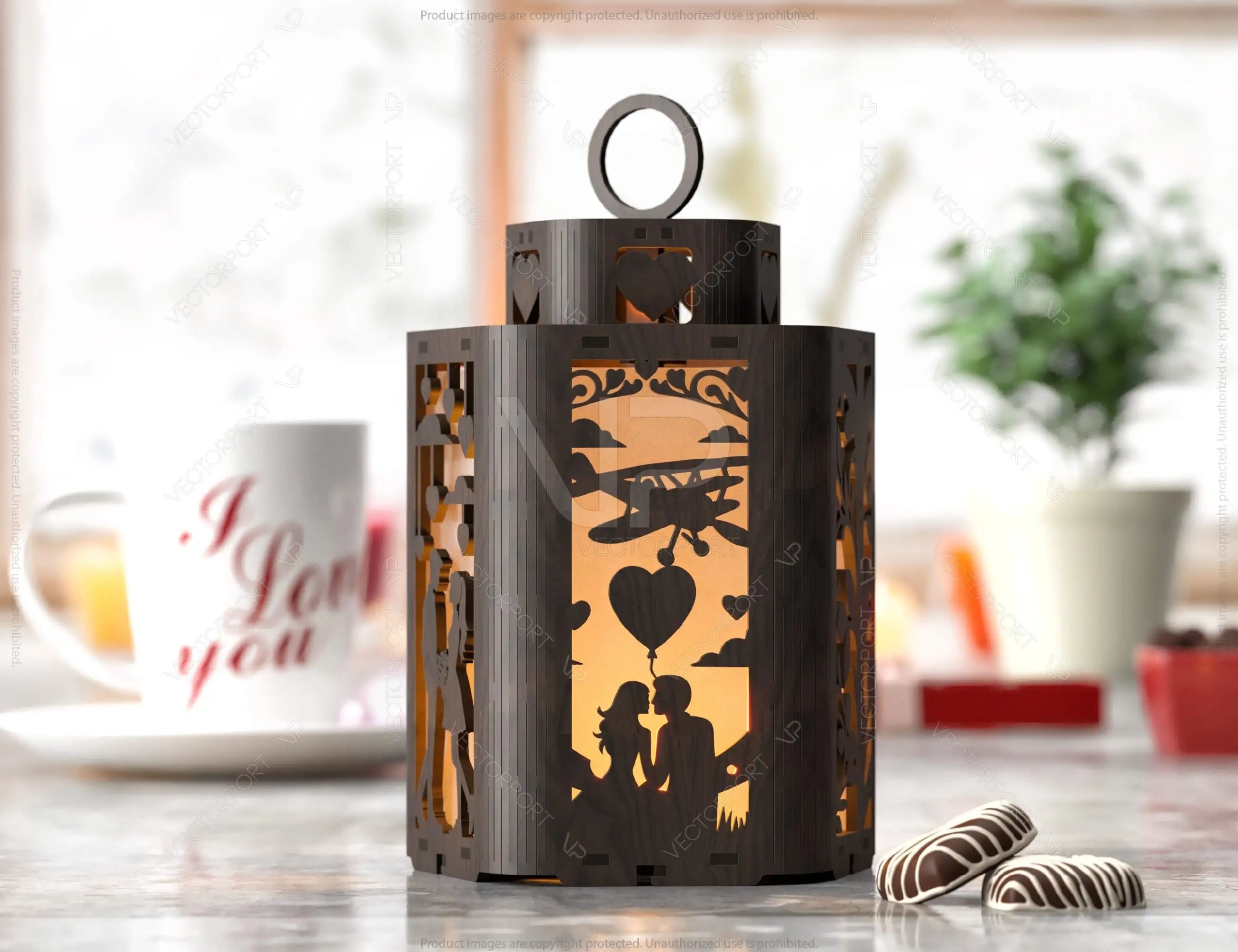 Valentine's Elegance: Laser Cut Candle Holder - Tealight Night Light Lantern Curved Corner Digital Download |#U384|